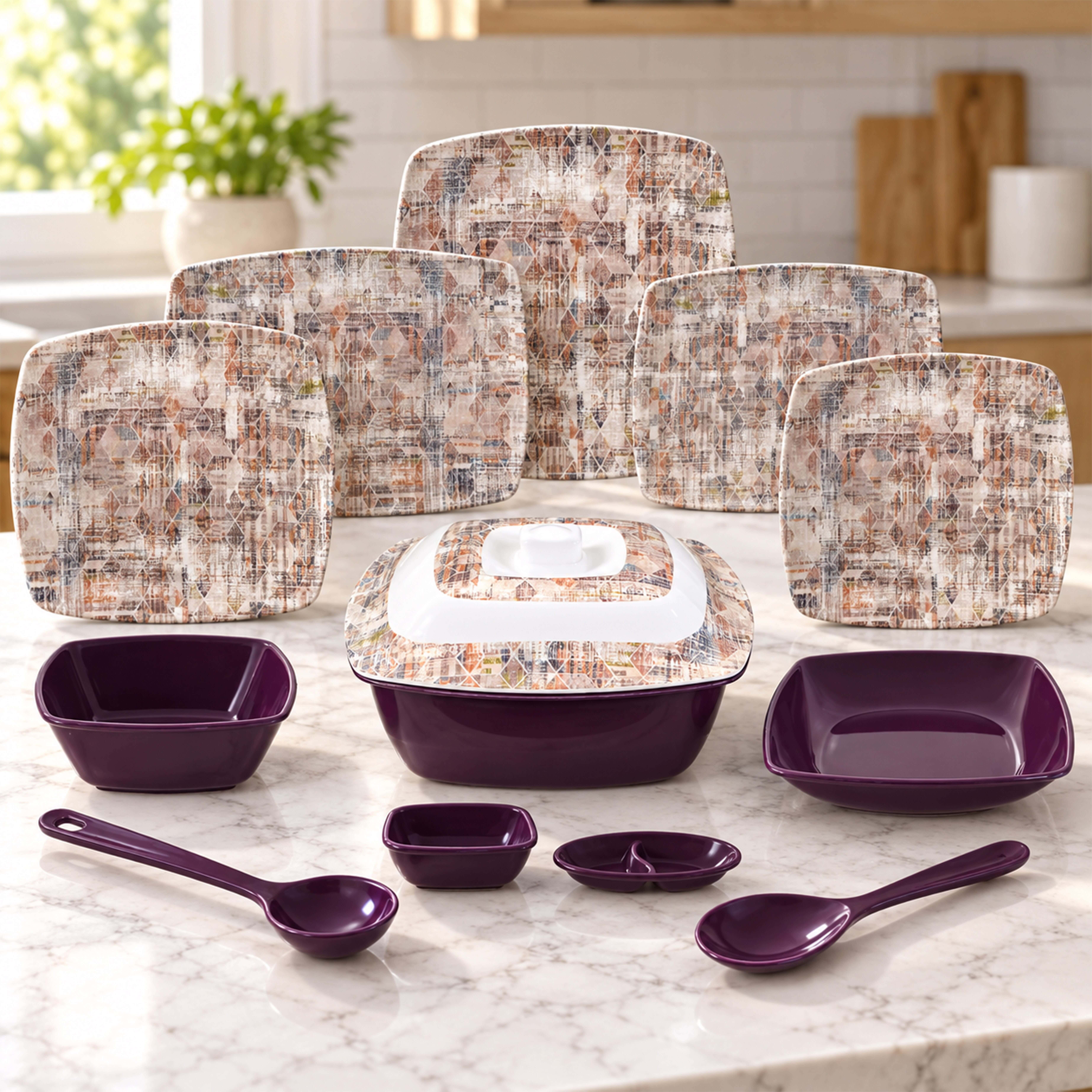 Almohandes Melamine Dinner Set, 38 Pieces - Mauve Beige
