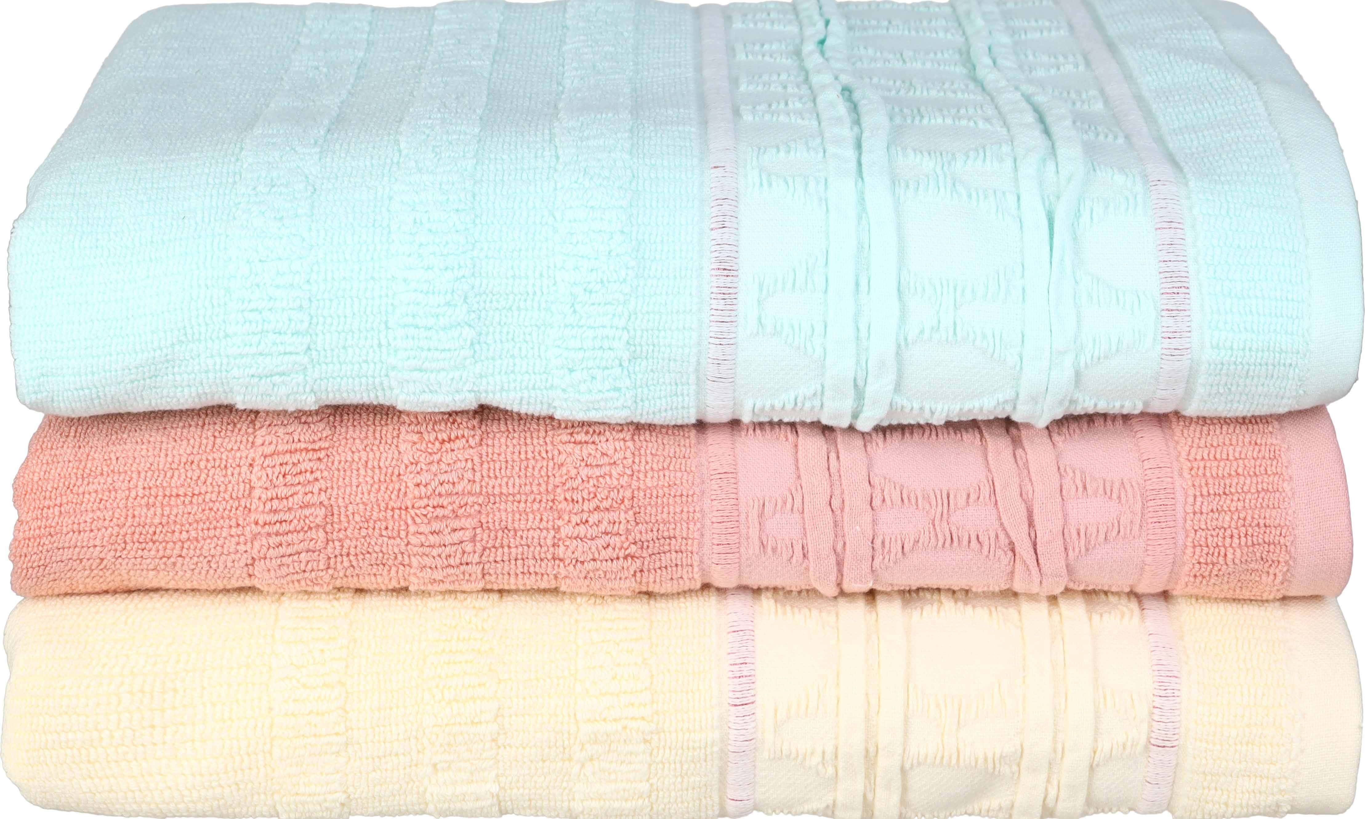 EL SROUGY Jacquard Cotton Towel Set, 3 Pieces, 70x140 cm, Approximately 520 grm - Multicolor