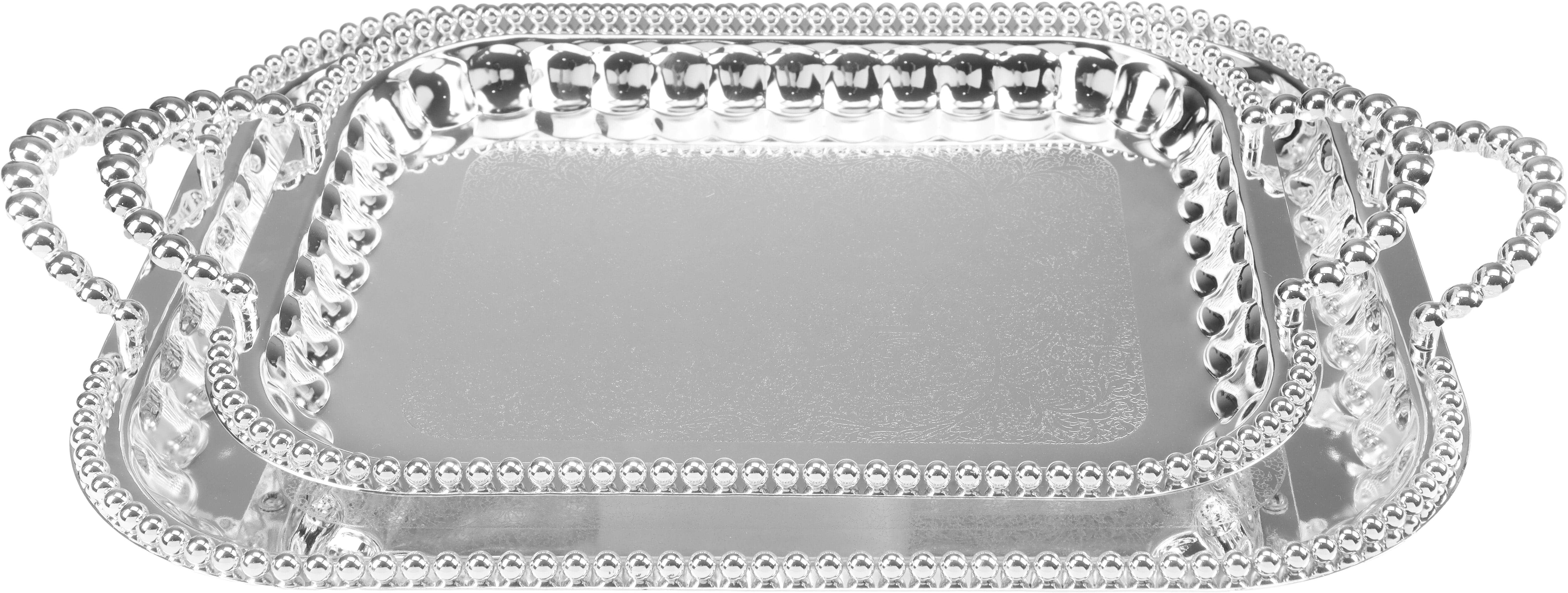 Danata Stainless Steel Serving Tray Set, 2 Pieces - Silver