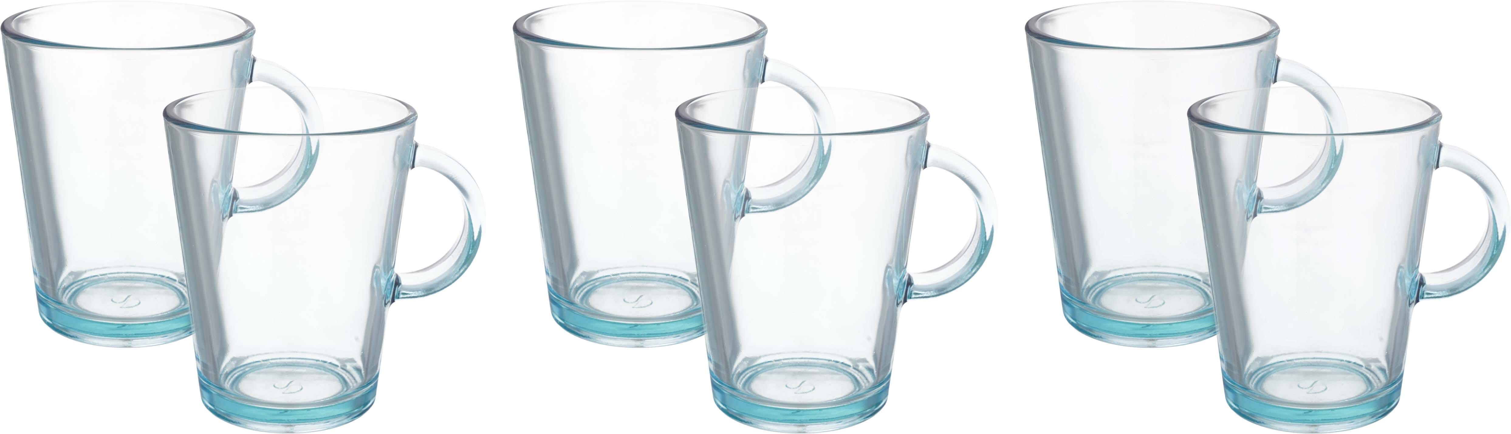 Pasabahce Glass Mug Set, 6 Pieces, 290 ml - Clear Blue