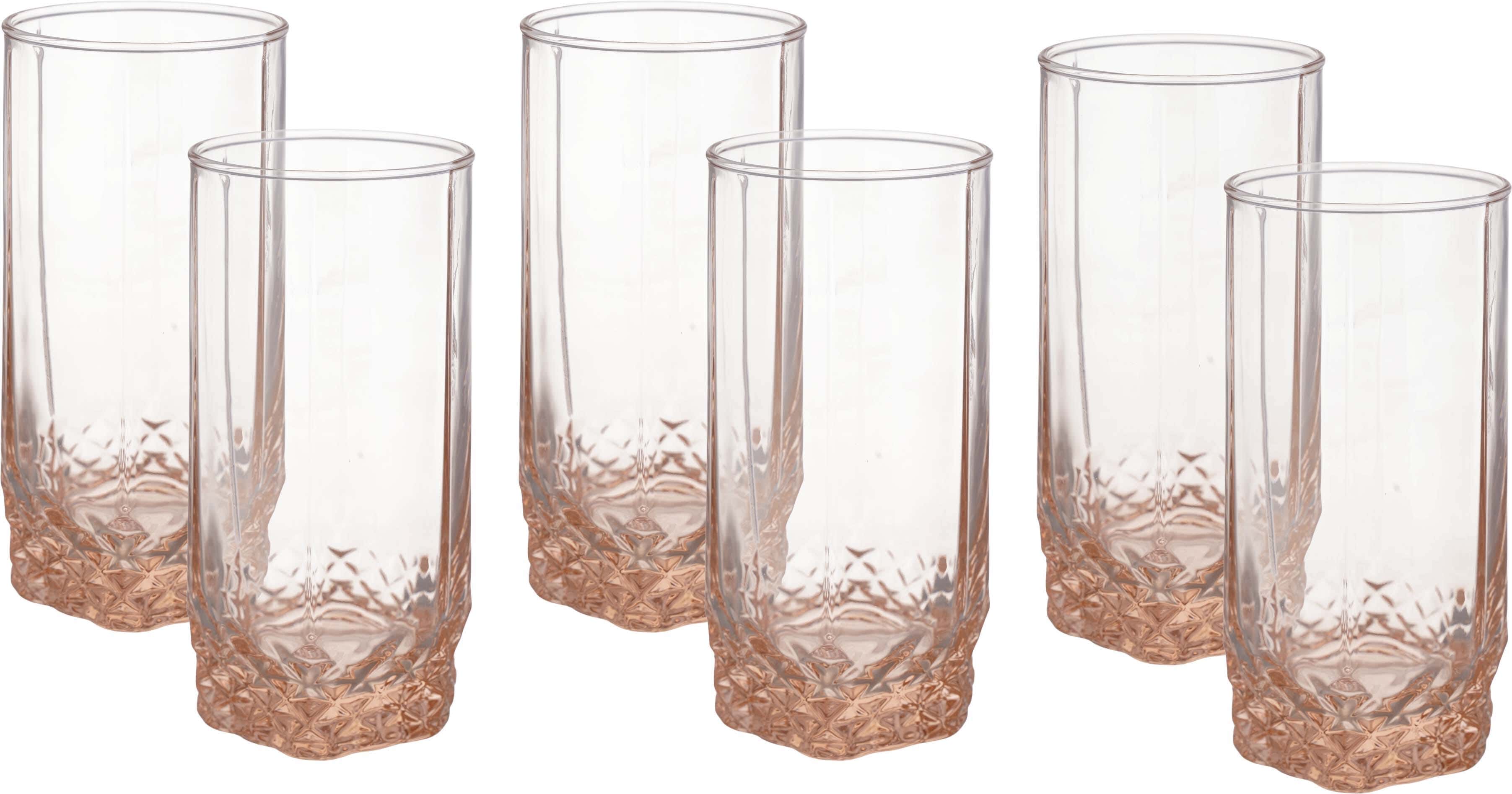 Pasabahce Glass Cups Set, 6 Pieces, 290 ml - Clear Pink