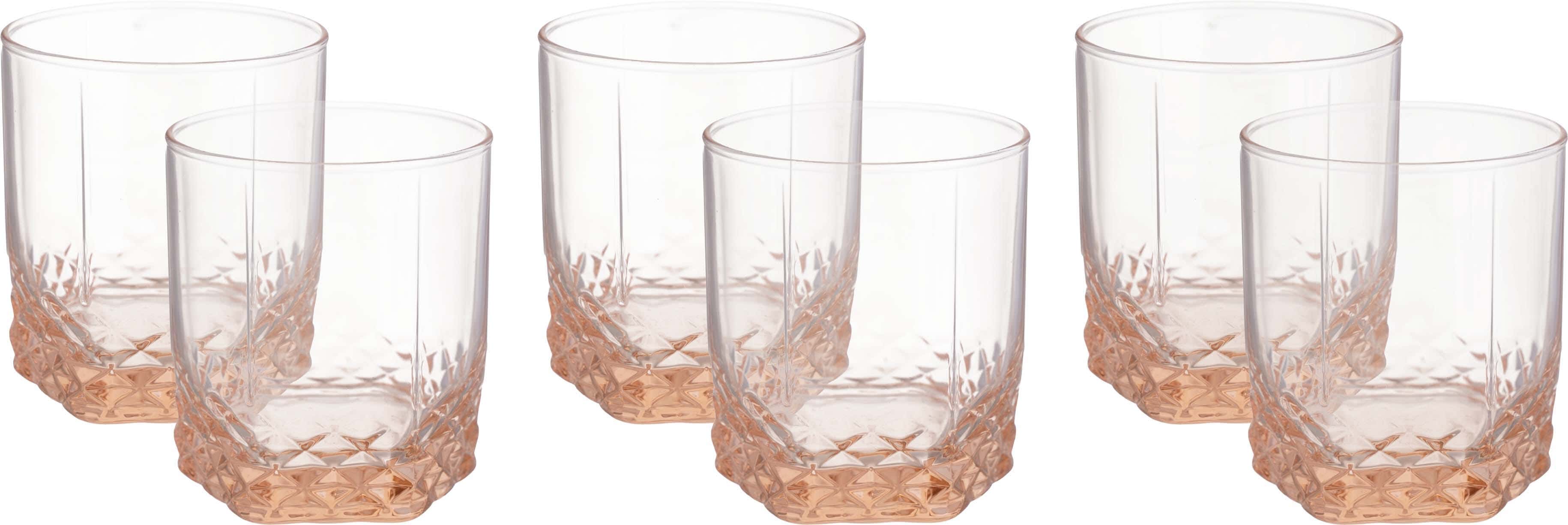 Pasabahce Glass Cups Set, 6 Pieces, 290 ml - Clear Pink