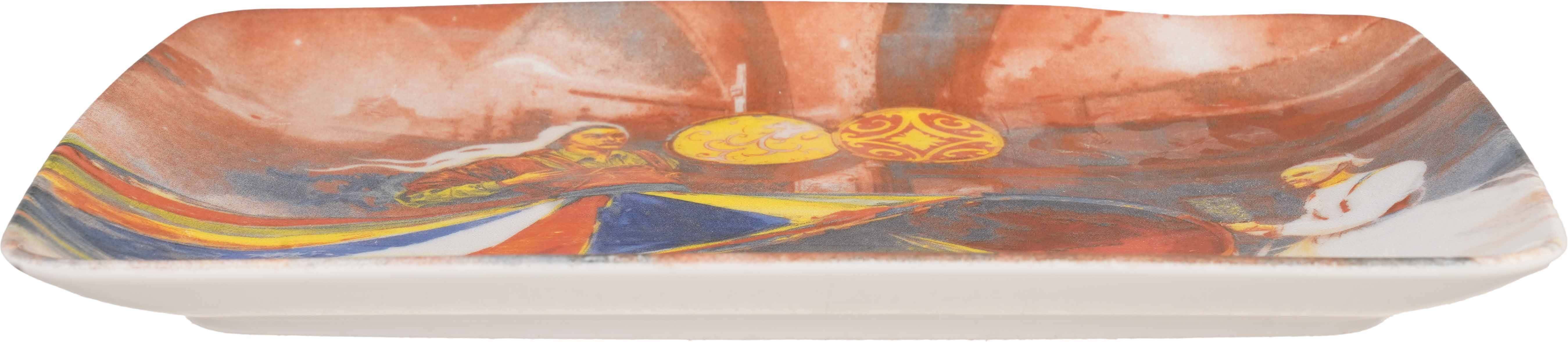Lotus Porcelain Rectangular Serving Plate, 30×21 cm - Multicolor