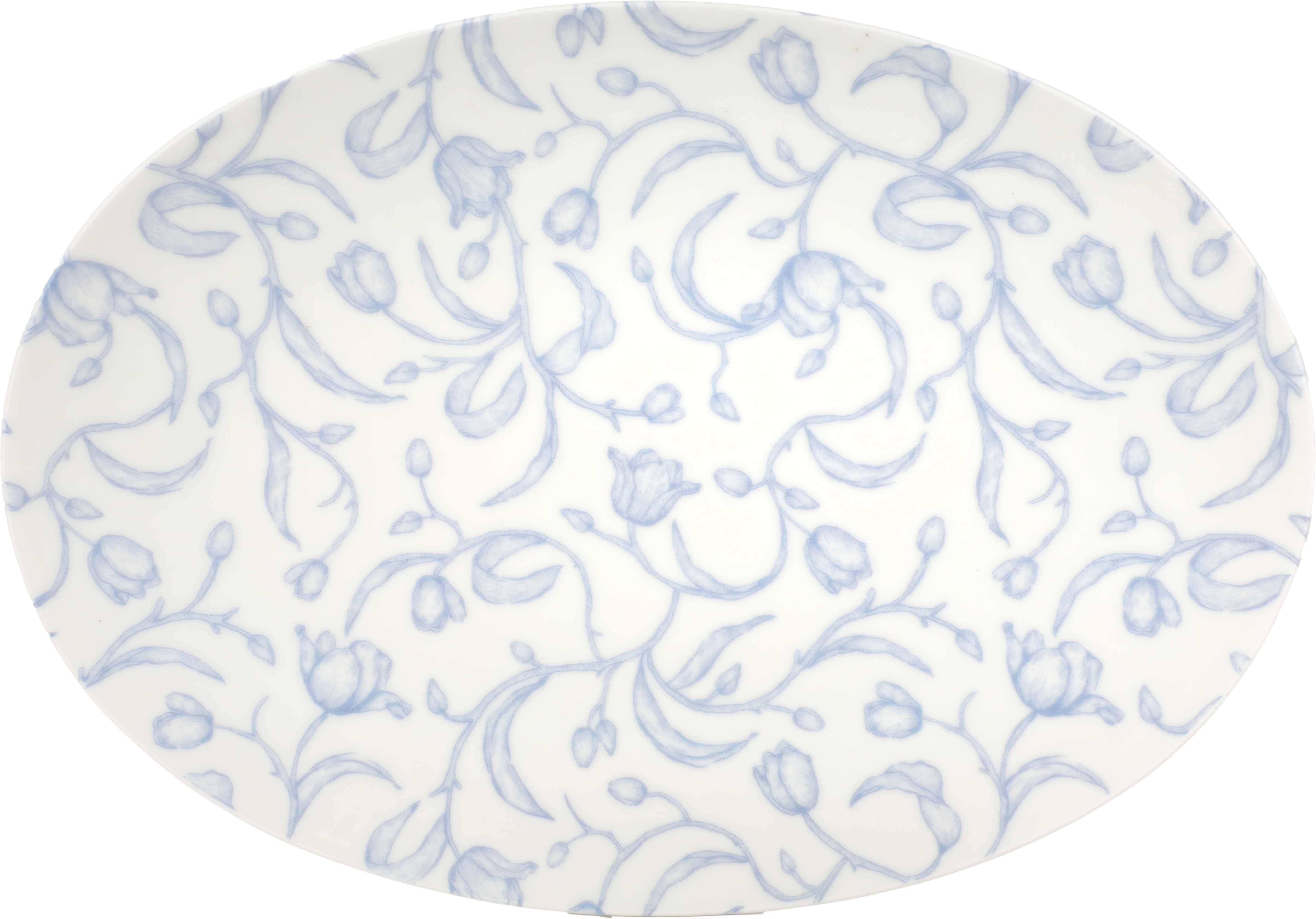 Lotus Porcelain Serving Plate, 36 cm - White Blue