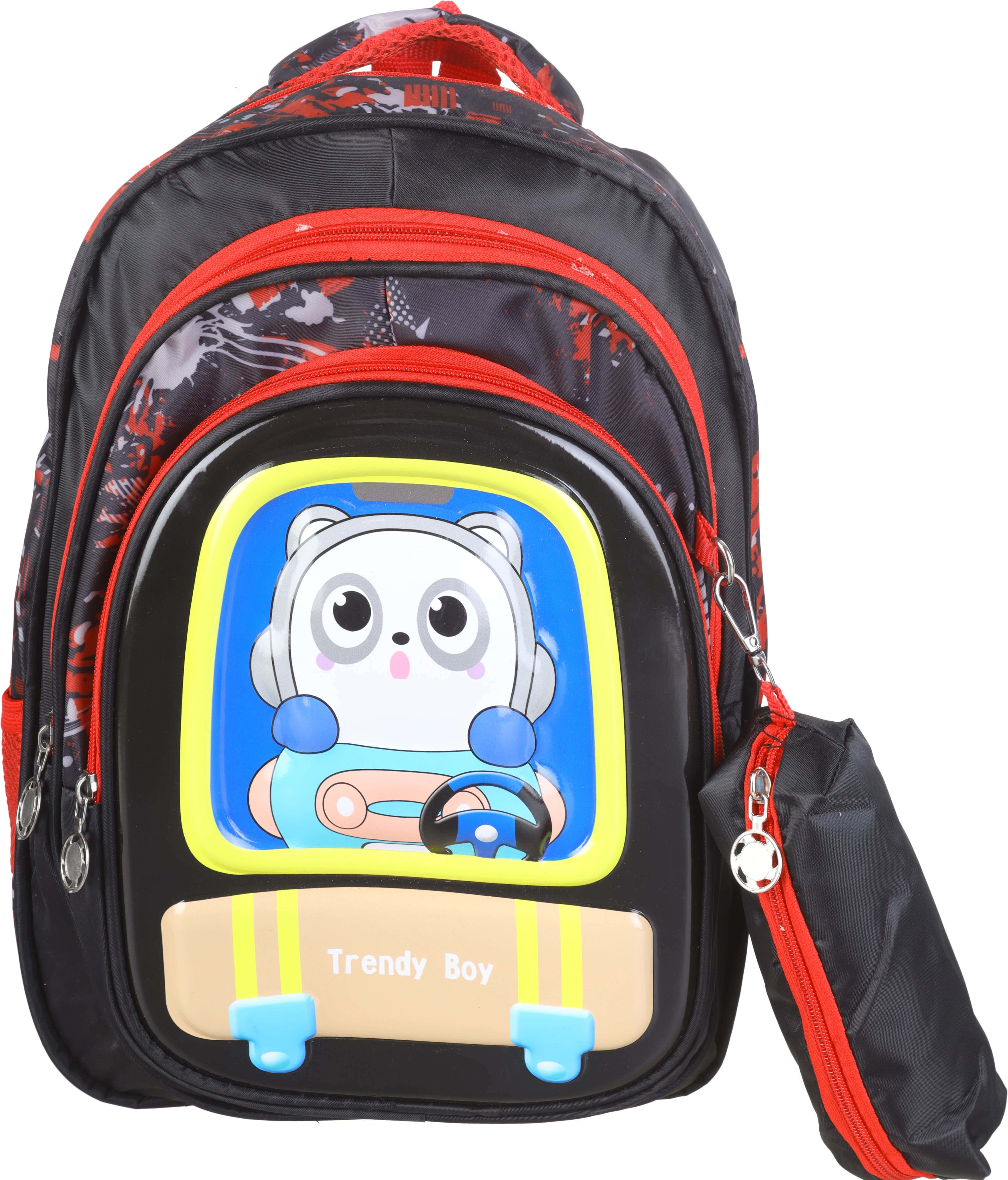 Microfiber 3D School Backpack for Boys, 3 Zippers, 15 inches, Plus Small Pencil Case - Multicolor