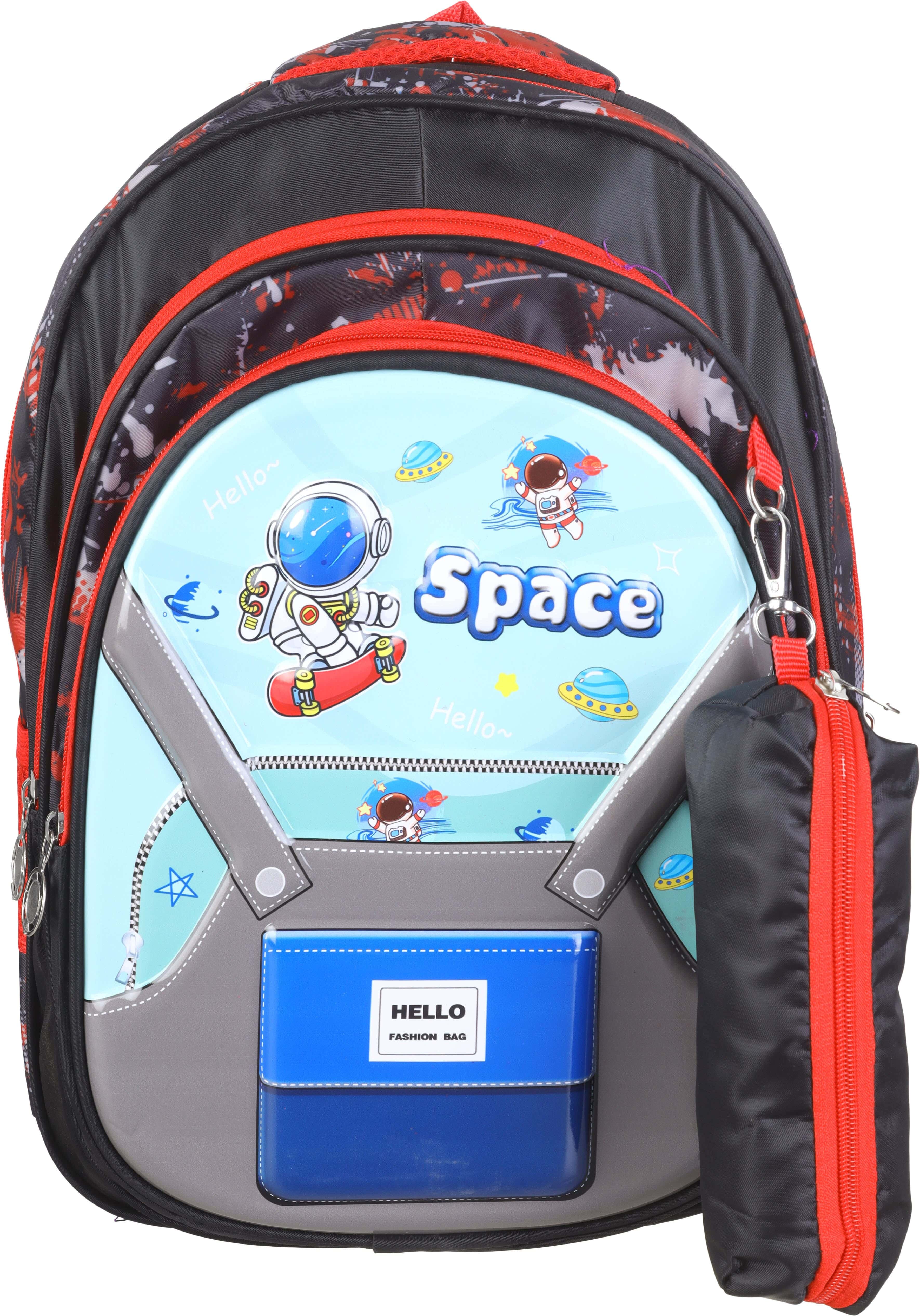 Microfiber 3D School Backpack for Boys, 3 Zippers, 15 inches, Plus Small Pencil Case - Multicolor