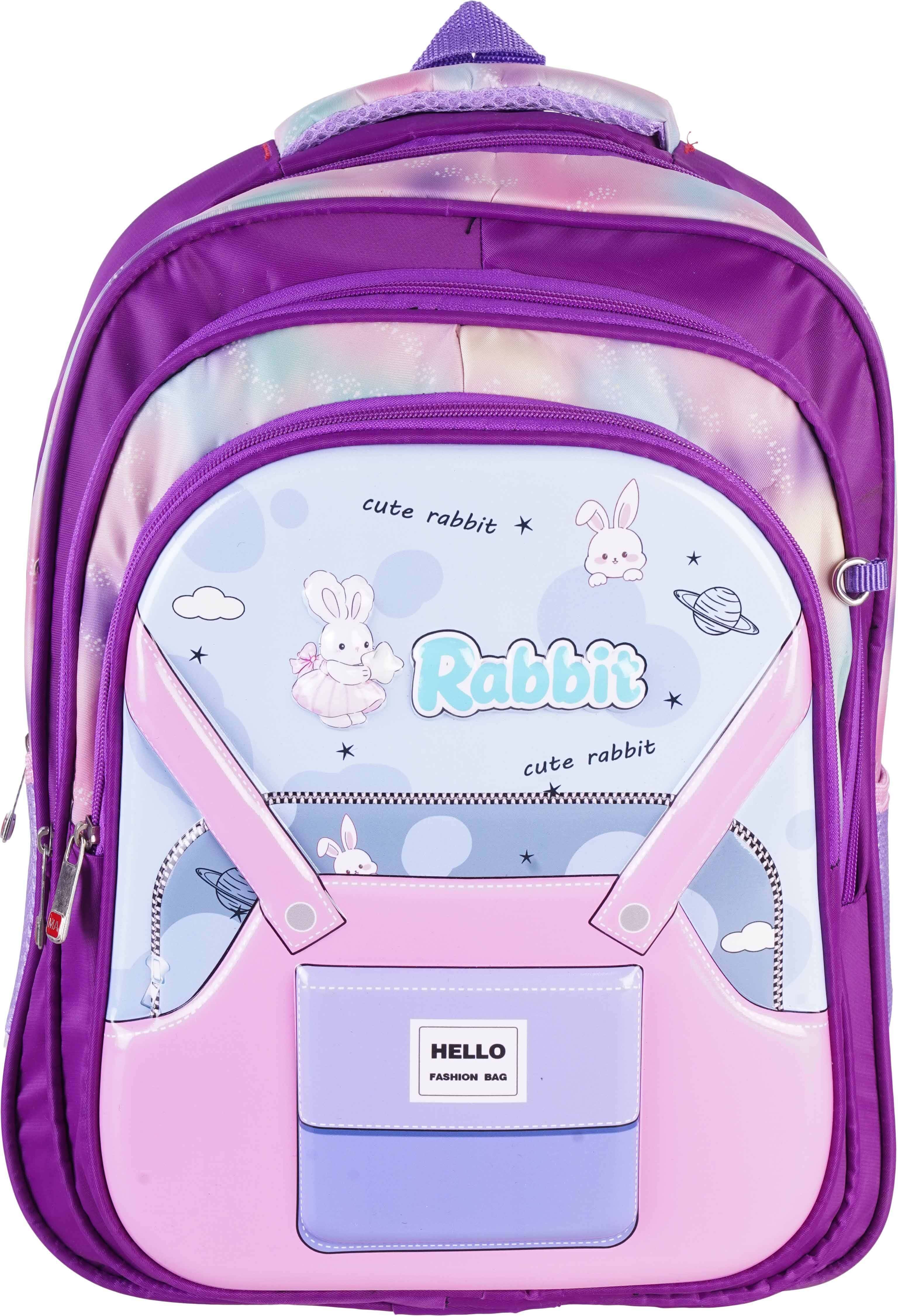 Microfiber 3D School Backpack for Girls, 3 Zippers, 17 Inch, with Pencil Case - Multicolor