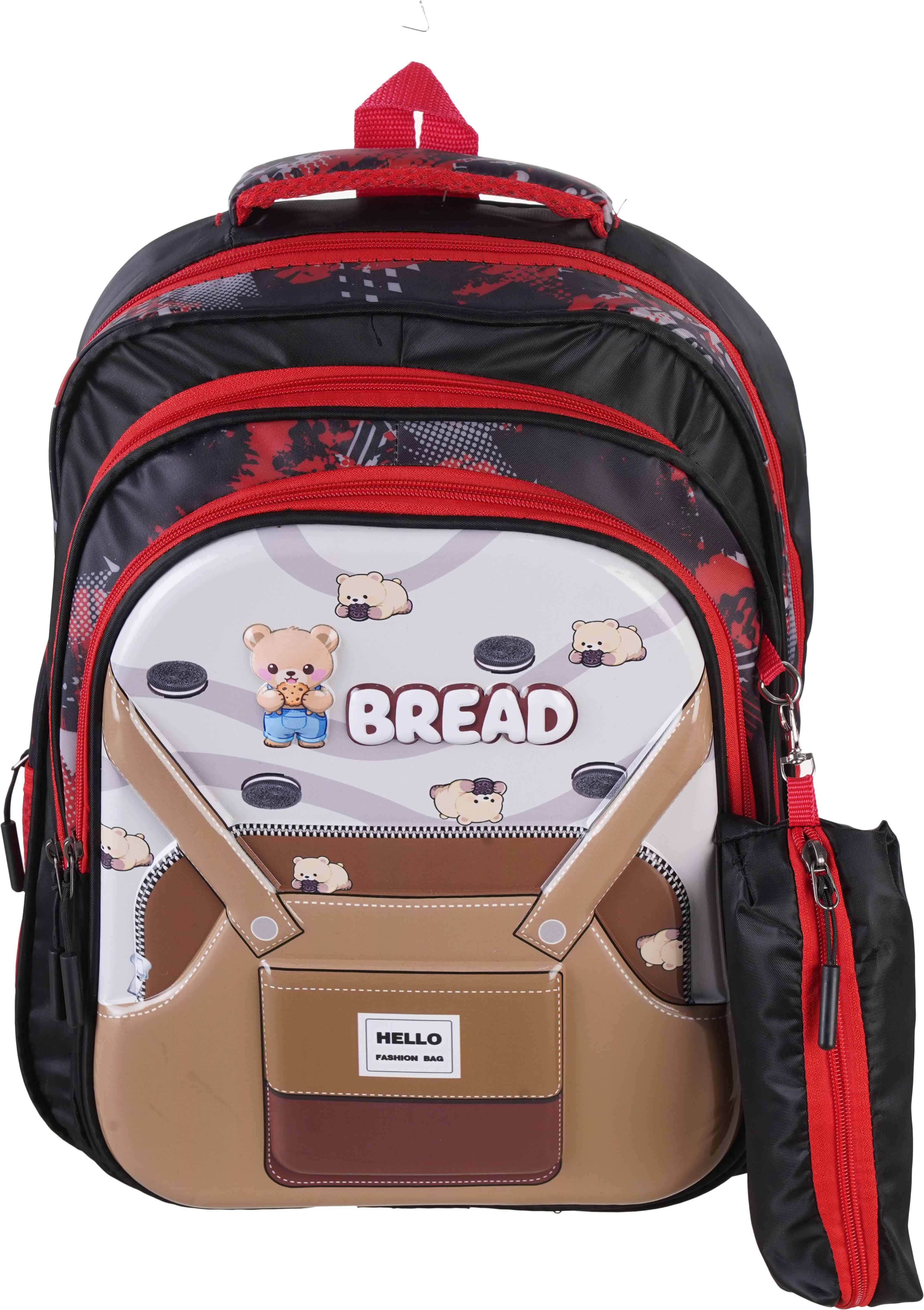 Microfiber 3D School Backpack for Boys, 3 Zippers, 17 Inch, with Pencil Case - Multicolor