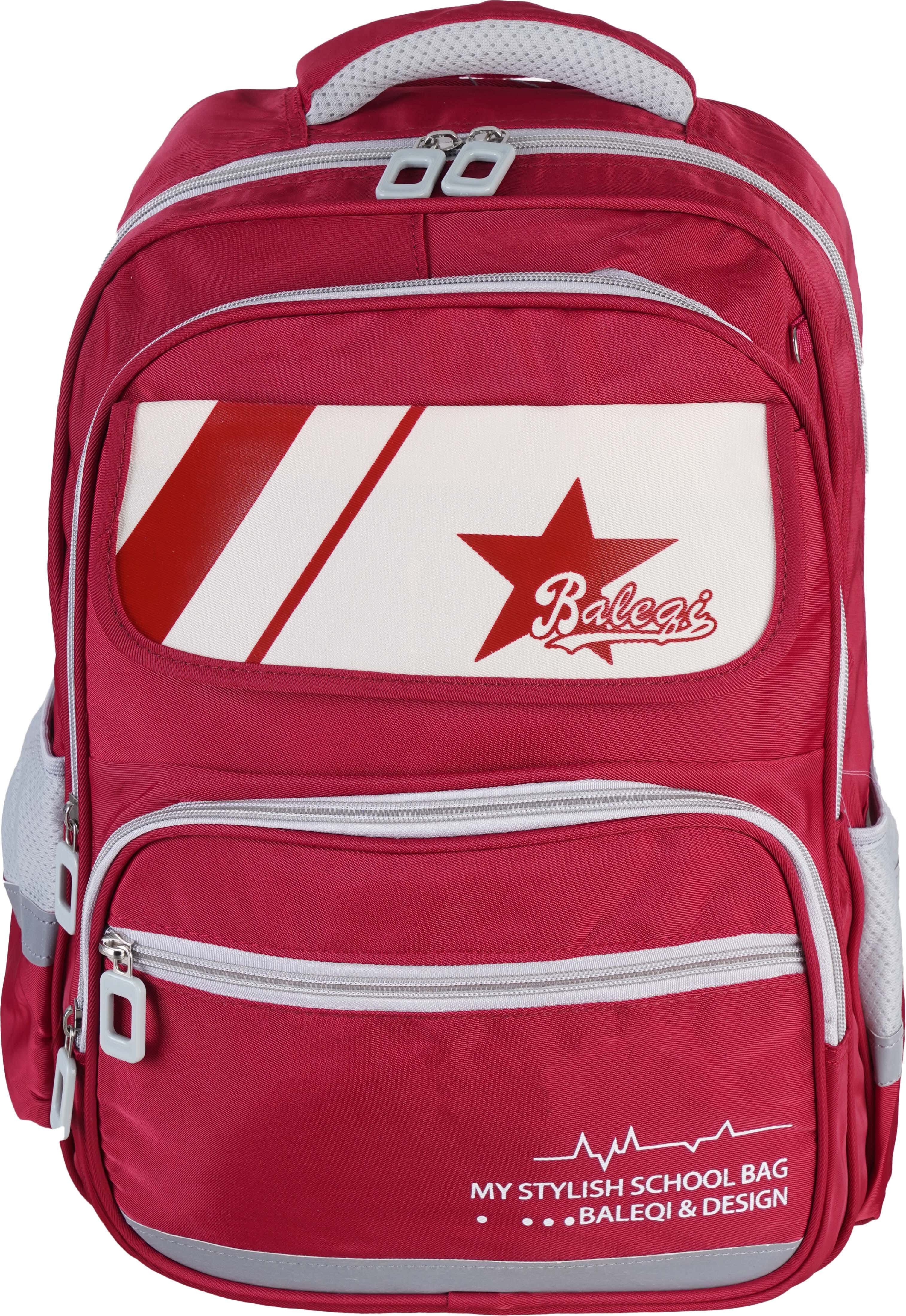 School Backpack for Girls, 4 Zippers, 16 Inches, With Pencil Case - Red Grey