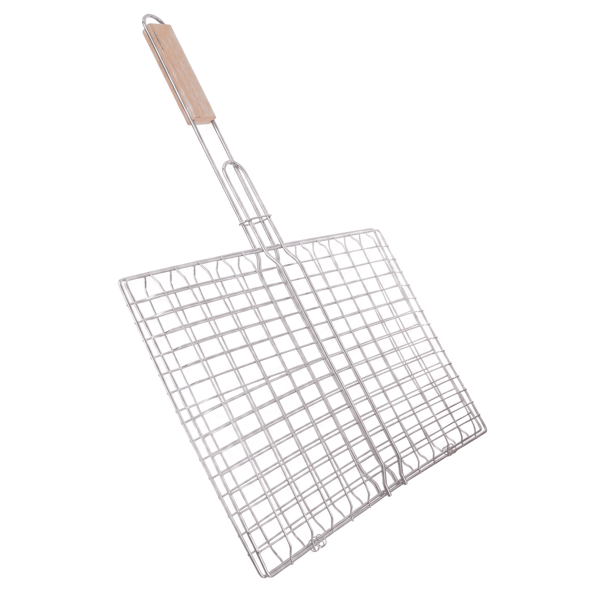 Metal×Mesh Grill, 40X60 Cm, Wooden Handle - Silver Wooden