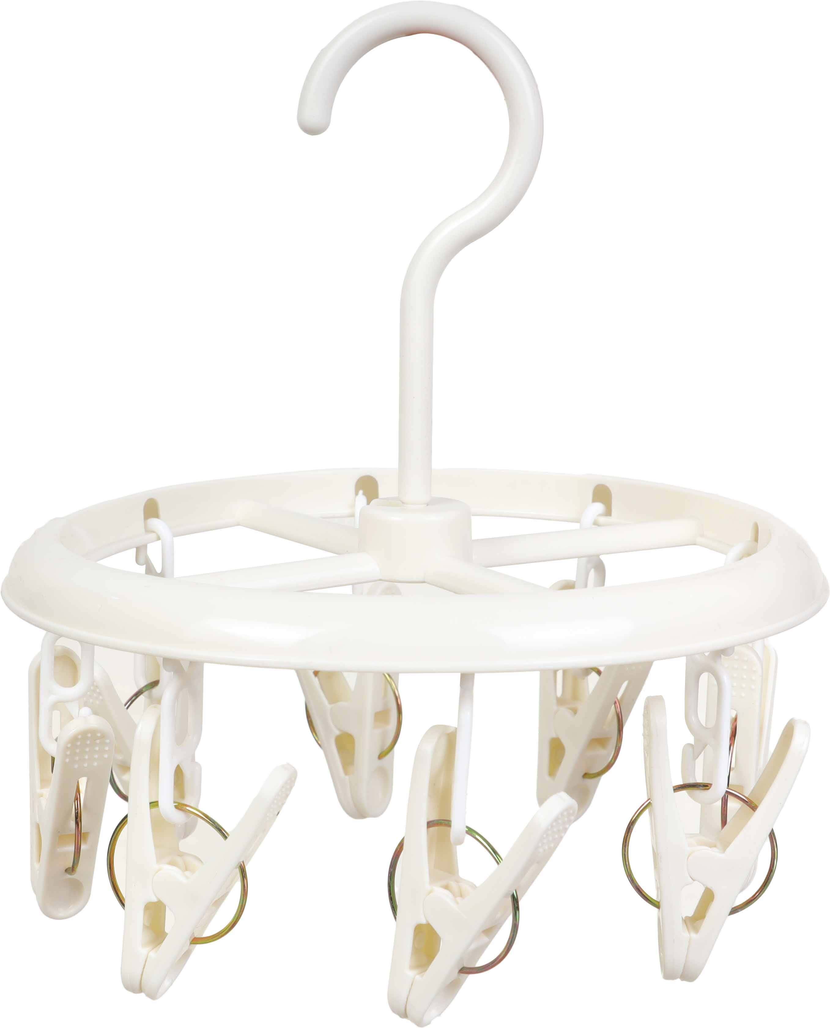 Round plastic bathroom rack, 8 clips, 17 cm - Off-white