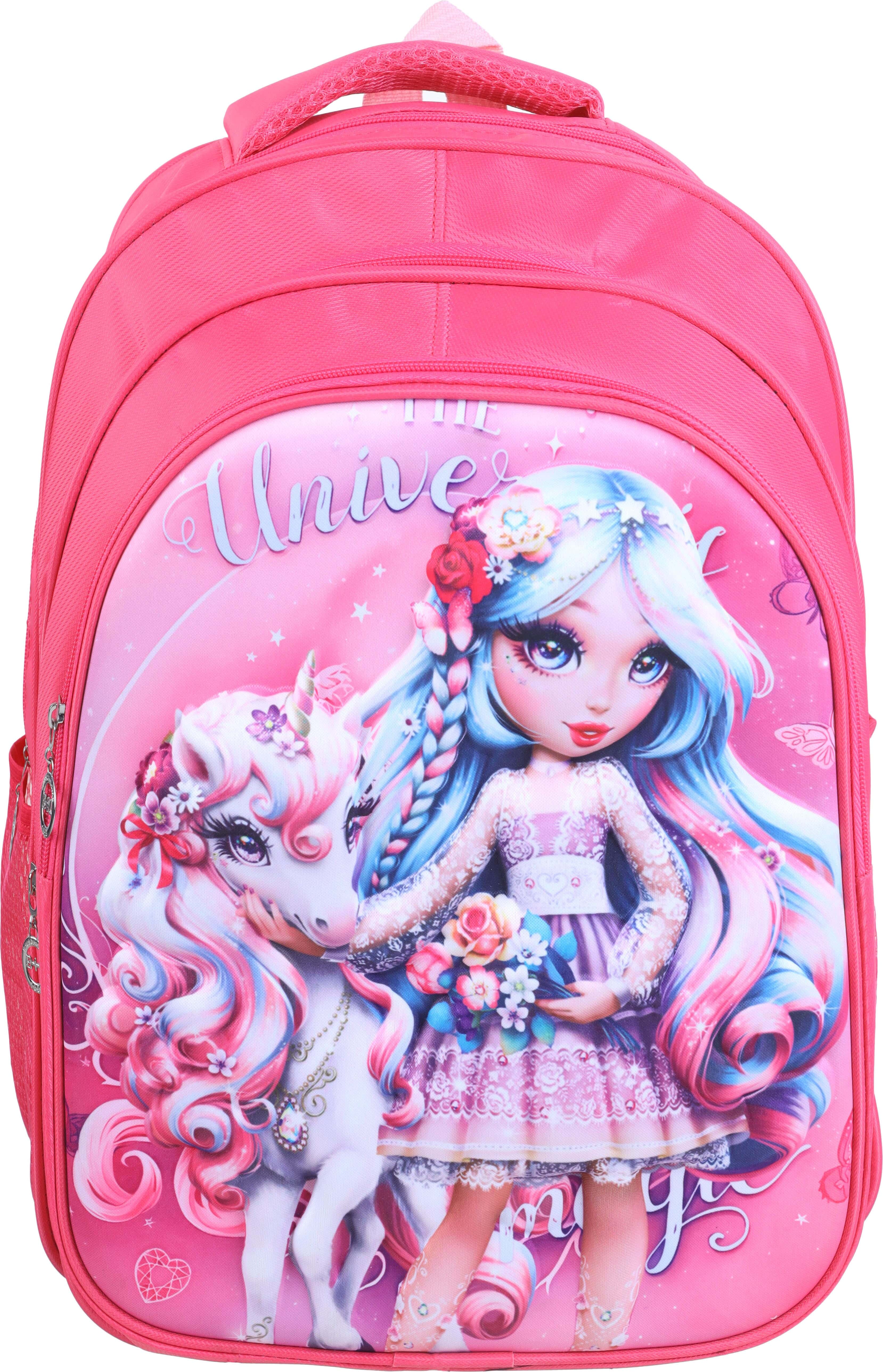 Waterproof School Backpack for Girls, 3 Zippers, 32×40 cm - Multicolor