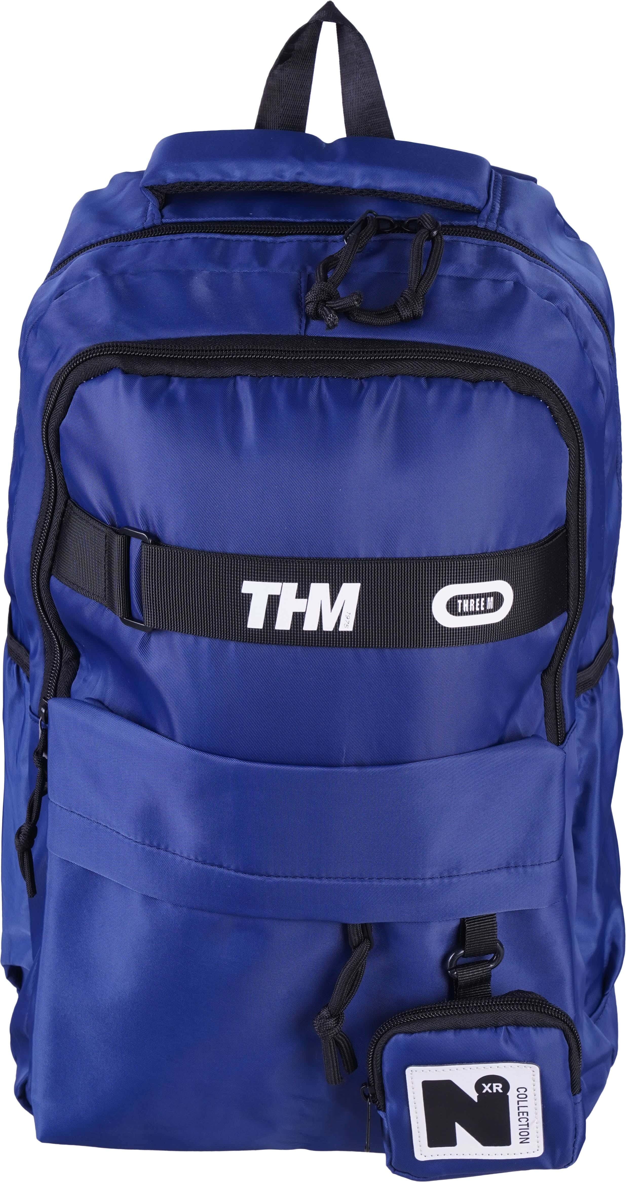 Three M Waterproof School Backpack, 19 inches, 3 zippers, with small pencil case - Blue Black