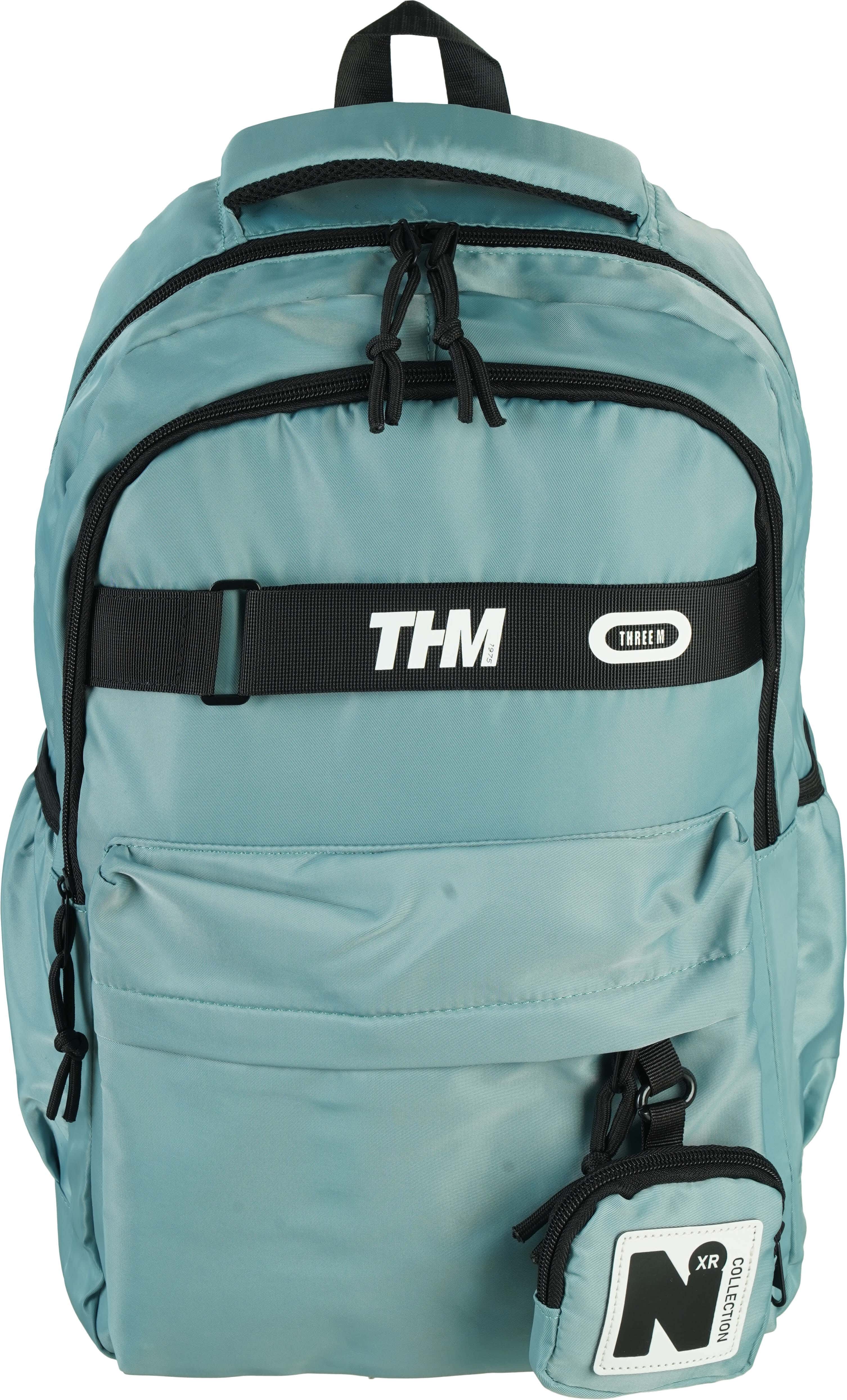 Three M Waterproof School Backpack, 19 inches, 3 zippers, with small pencil case - Olive Black