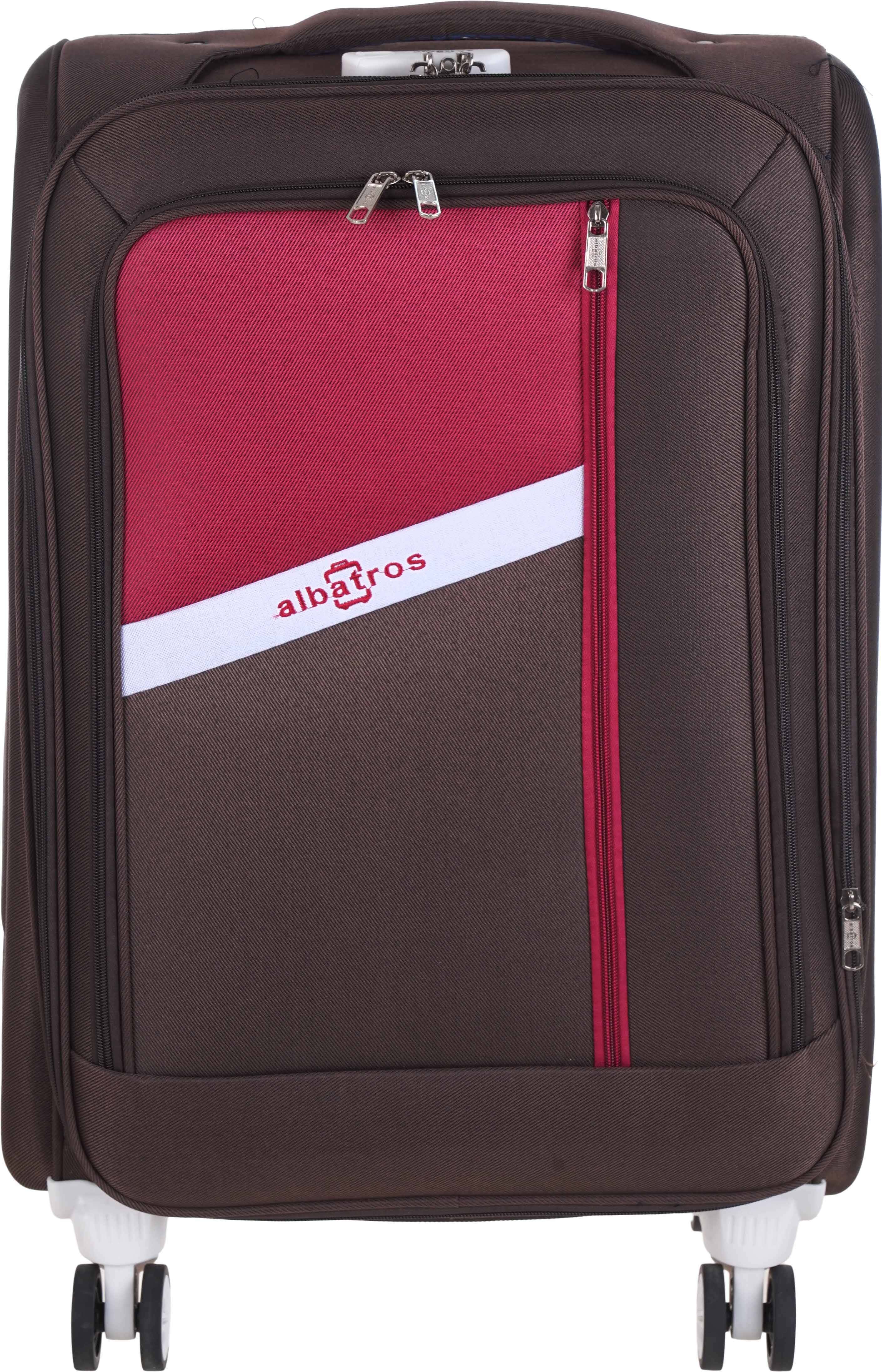 Fabric Trolley Travel Bags, 24 inches, 6 Zippers, Digital Lock - Brown Red
