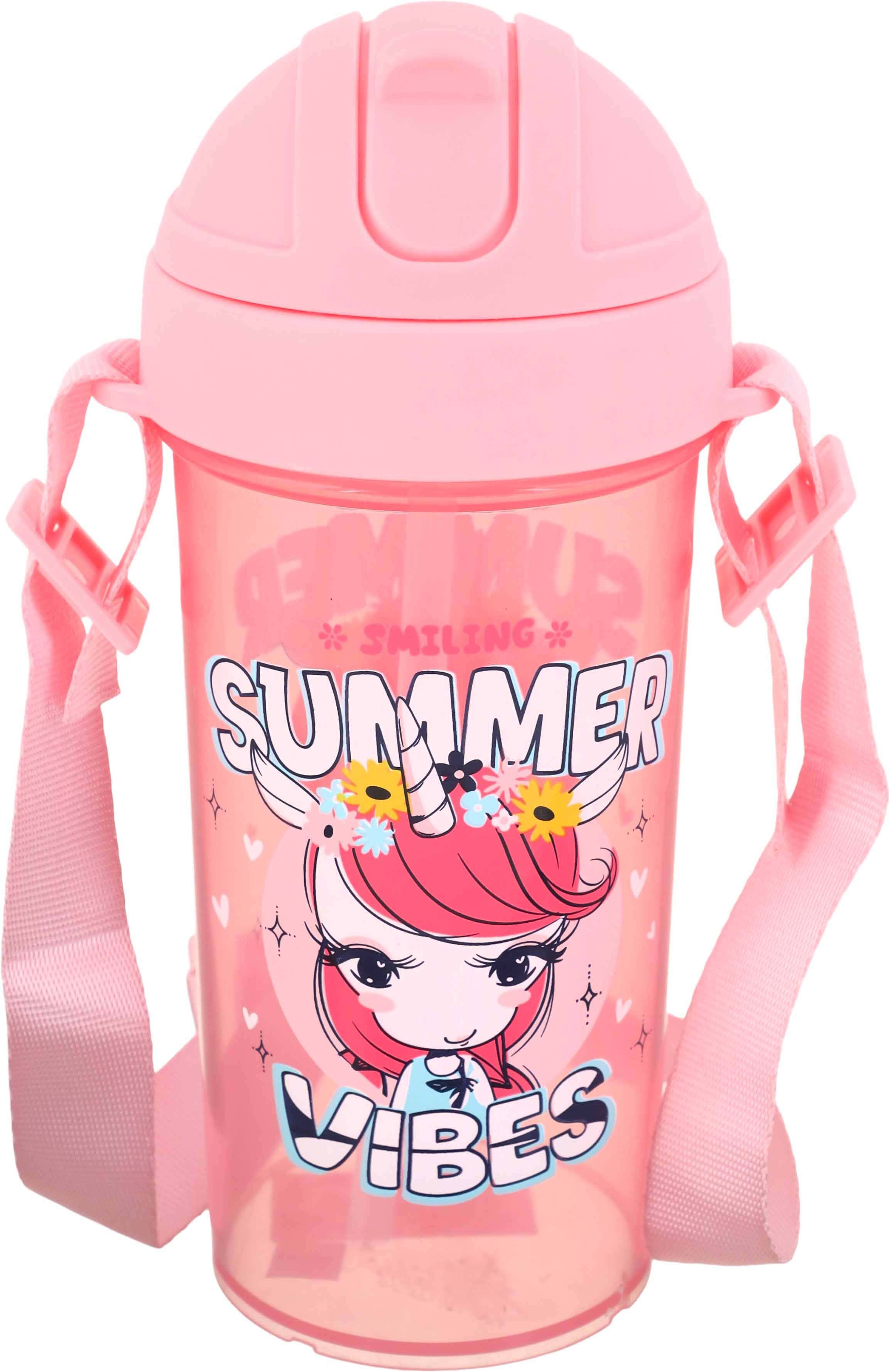 Renga plastic water bottle with straw, 415 ml - Rose