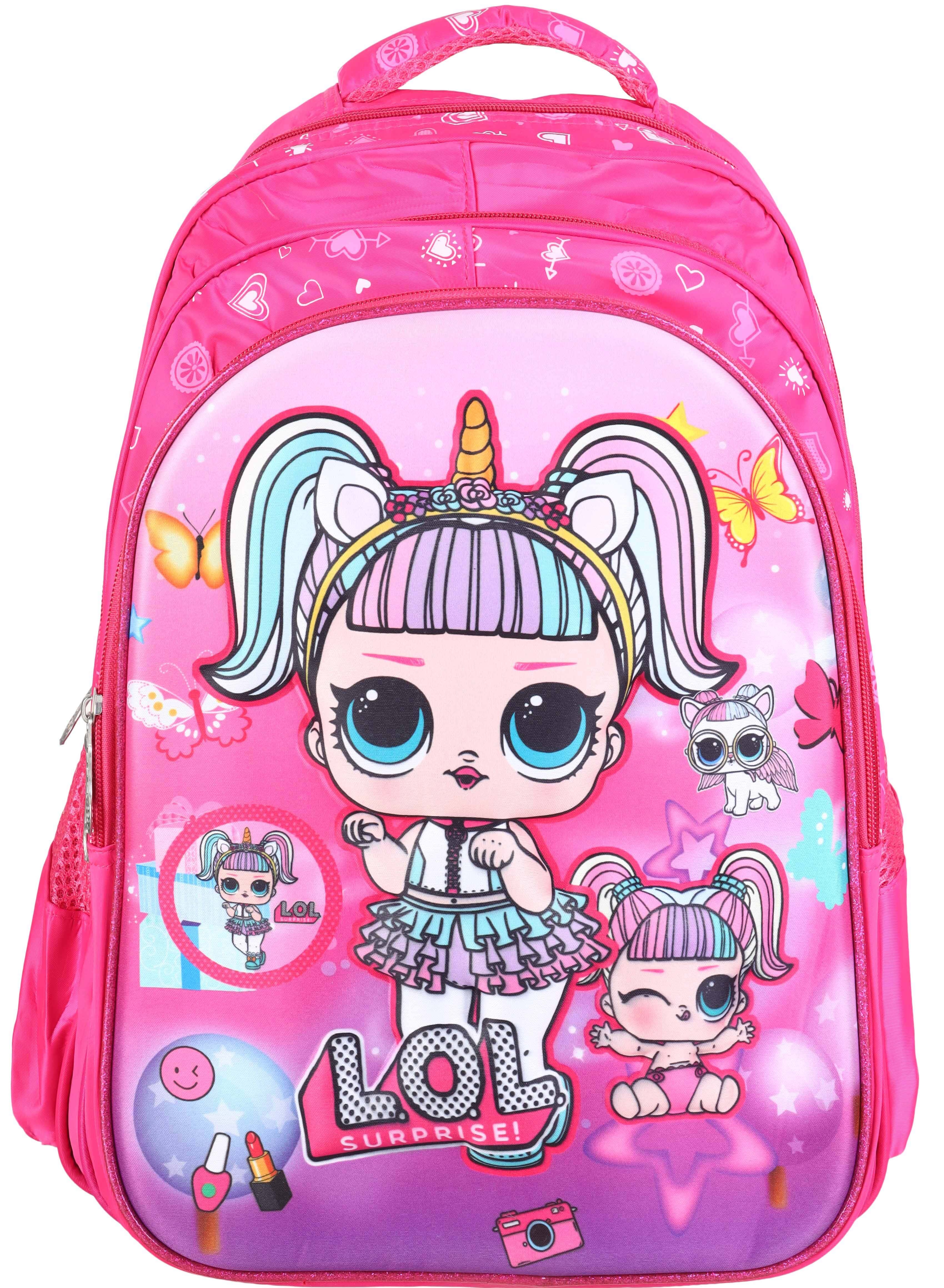 Microfiber 3D Nursery Bag For Girls, 16 Inches, 3 Zippers - Fuchsia