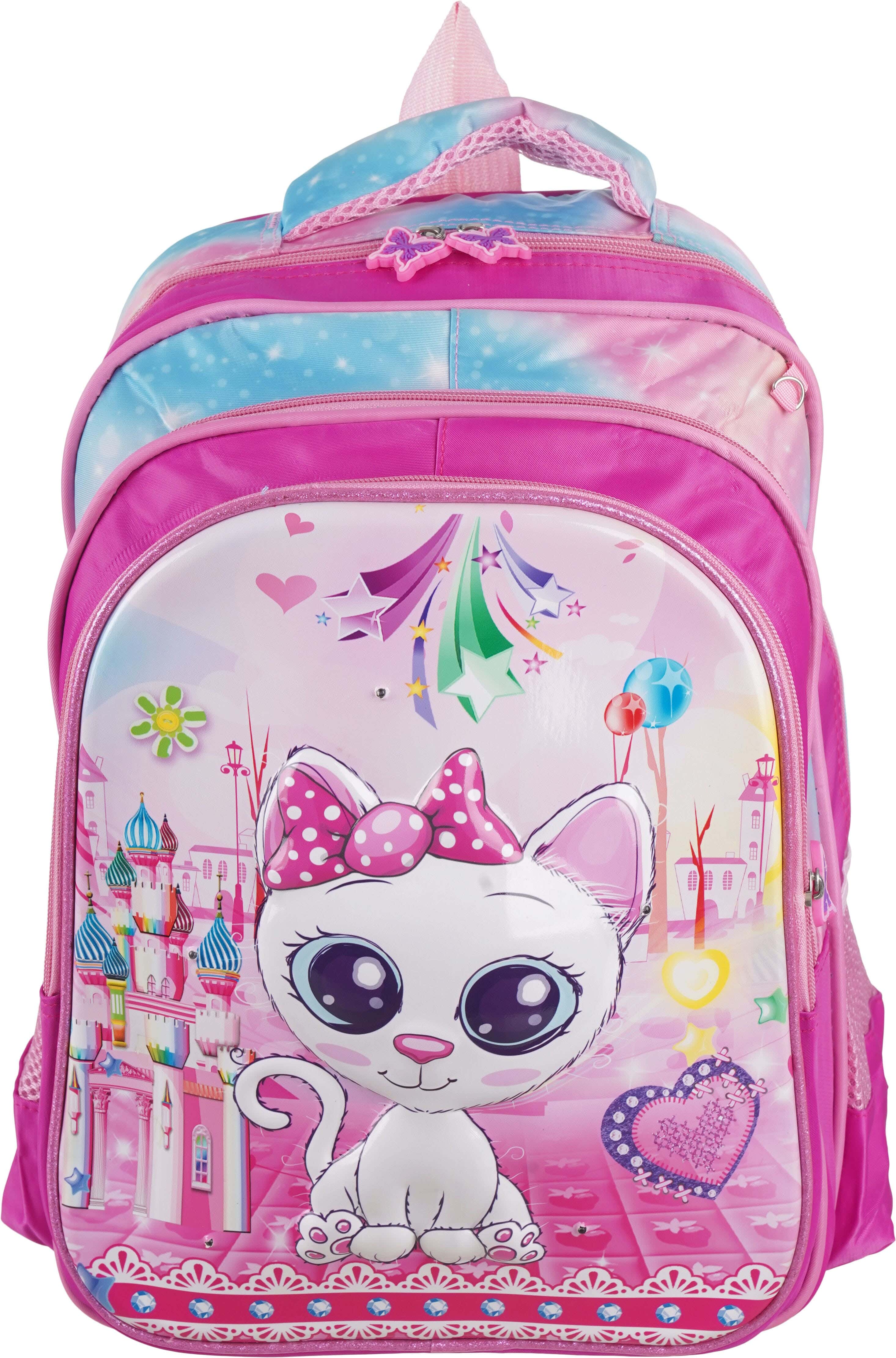 Light-Up Waterproof 3D School Bag for Girls, 16 Inch, 3 Zippers - Multicolor