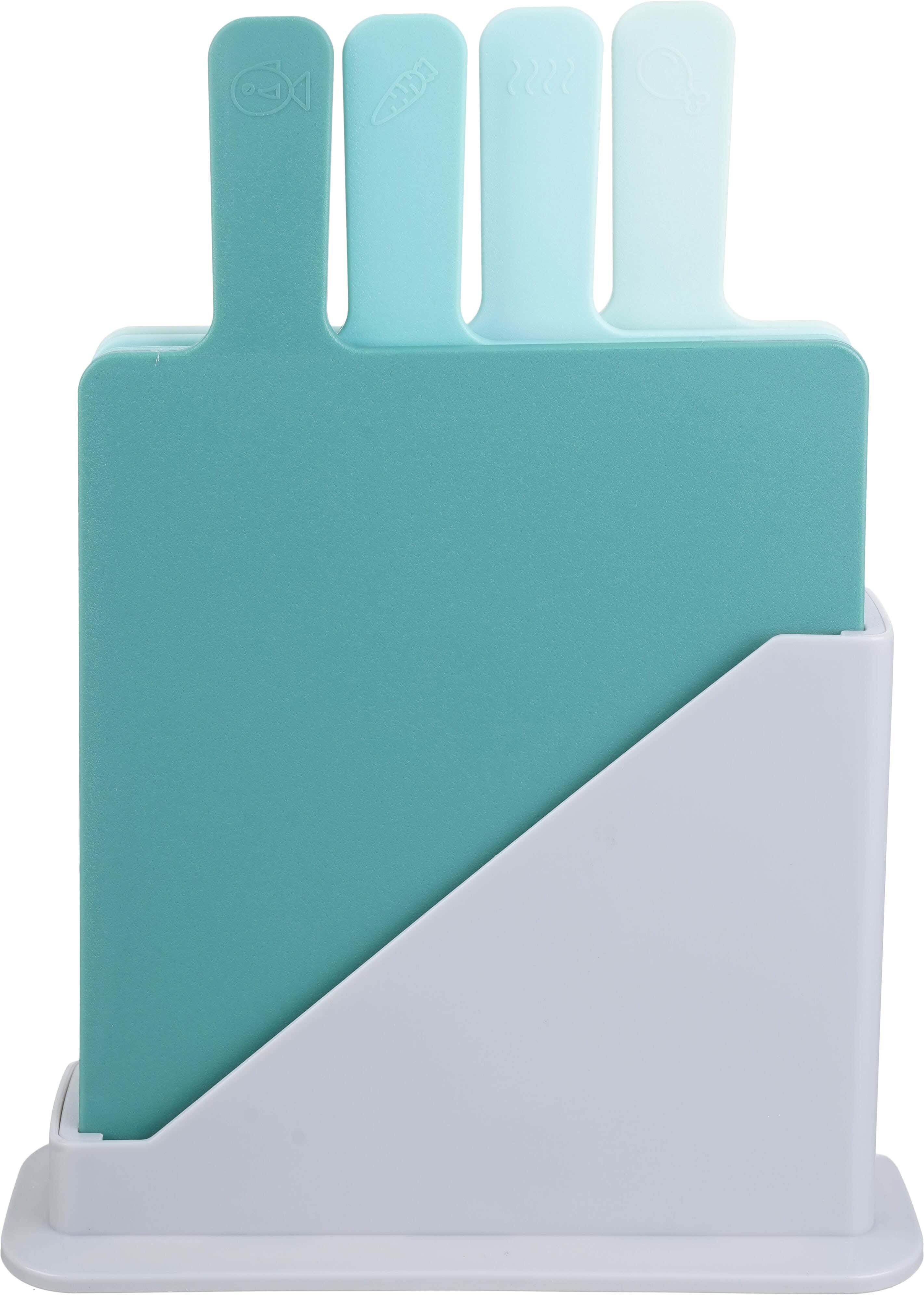 Casasunco Plastic Cutting Board Set, 4 Pieces, 20×23 cm, with Handle, 20 cm, Plastic Base, 17×24 cm - Multicolor