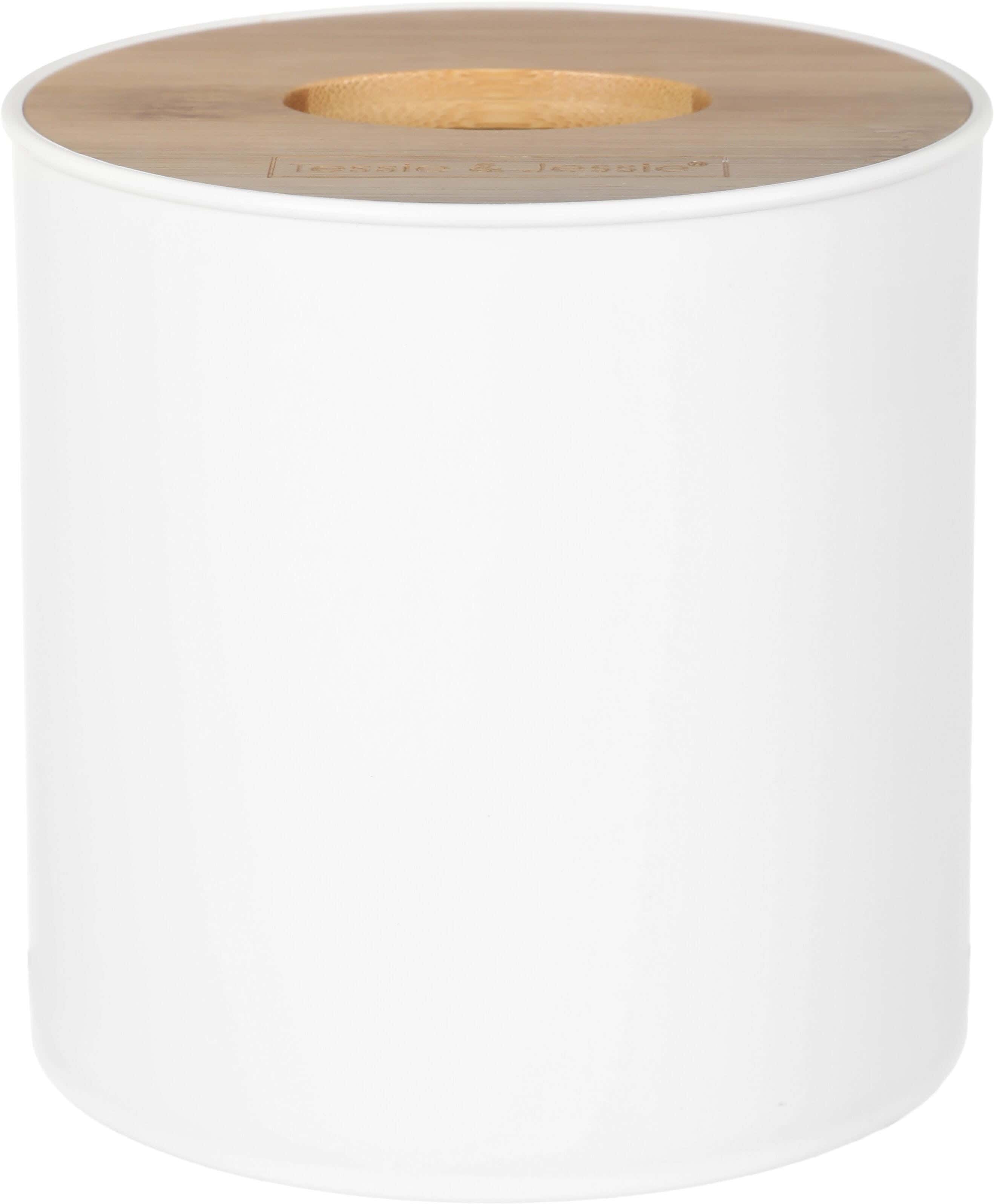 Plastic Tissue Box, with Wood Lid, 8.5×13×13 cm - White Wooden