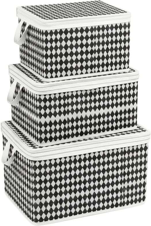 Alaalmia Fabric Clothing Organizer Set, 3 Pieces - White Black