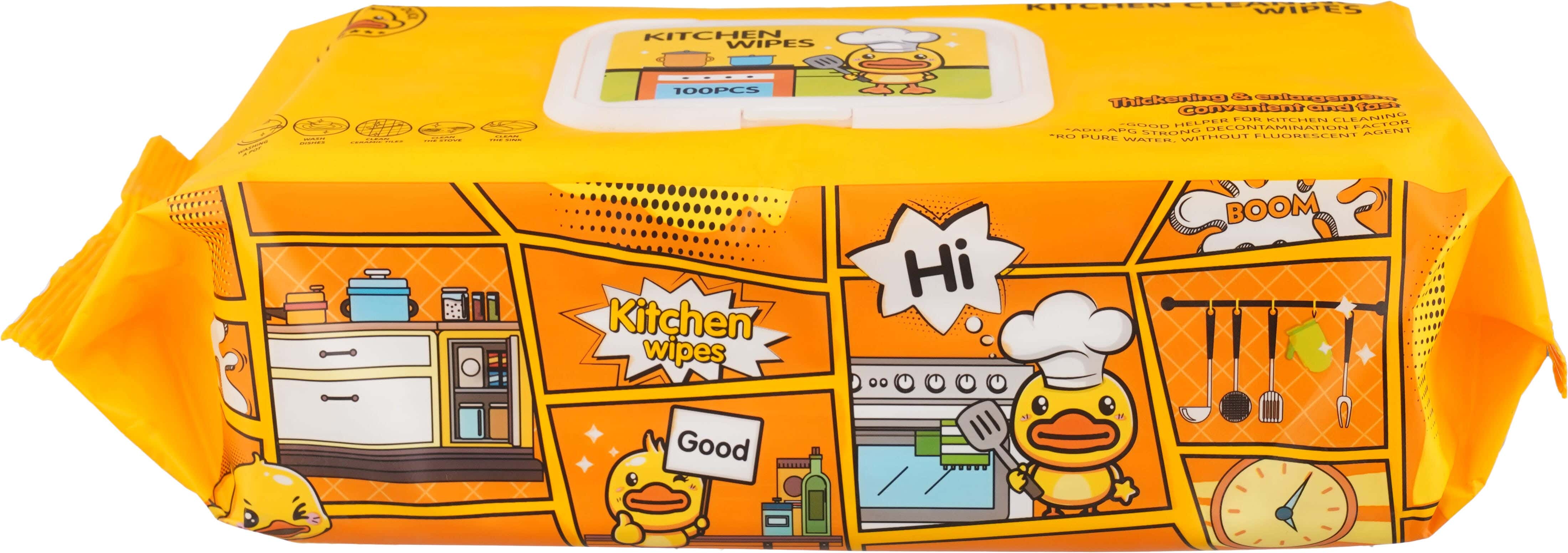 Kitchen Wet Wipes, 100 Sheets - Yellow