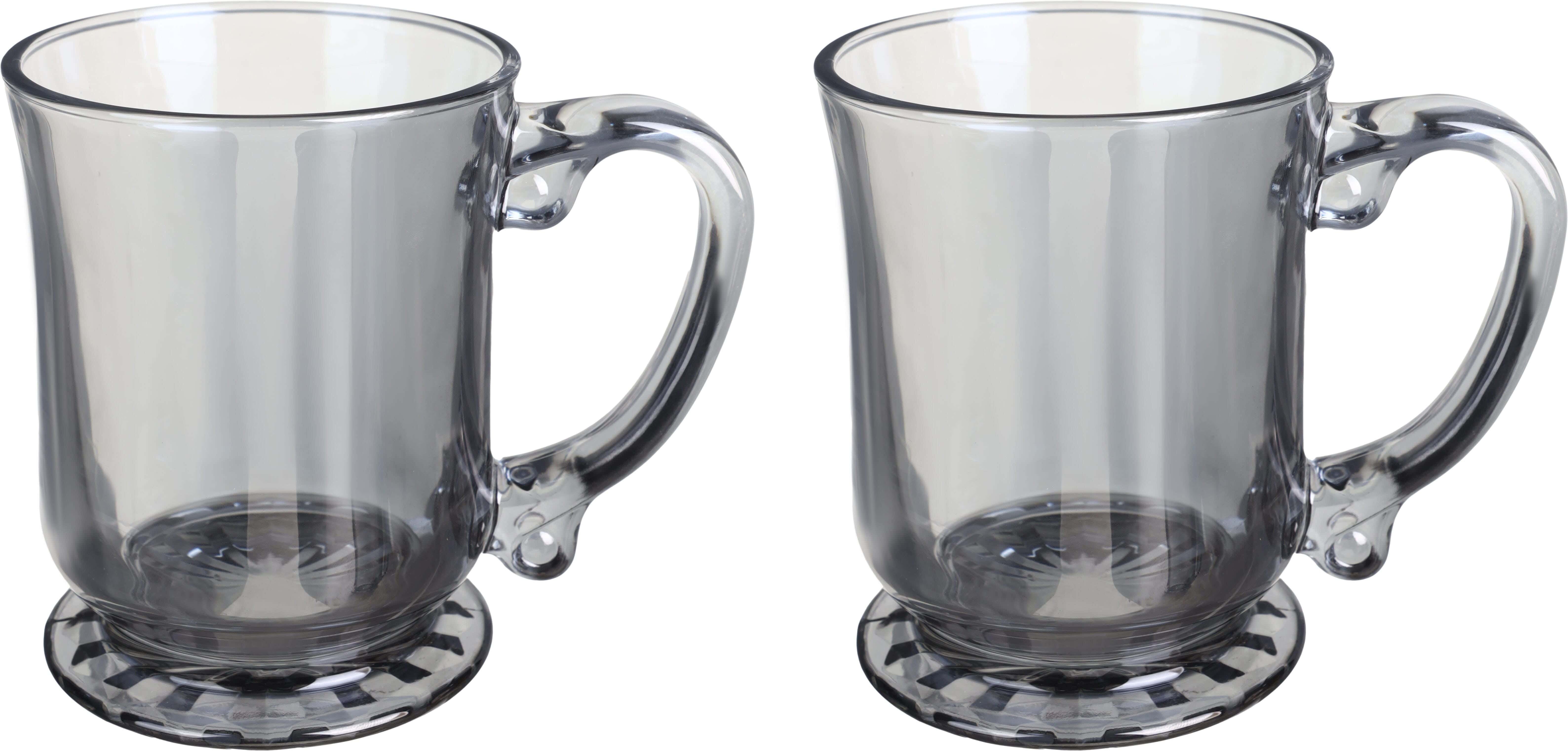 Glass Mugs Set, 2 Pieces, 200 ml - Clear Grey