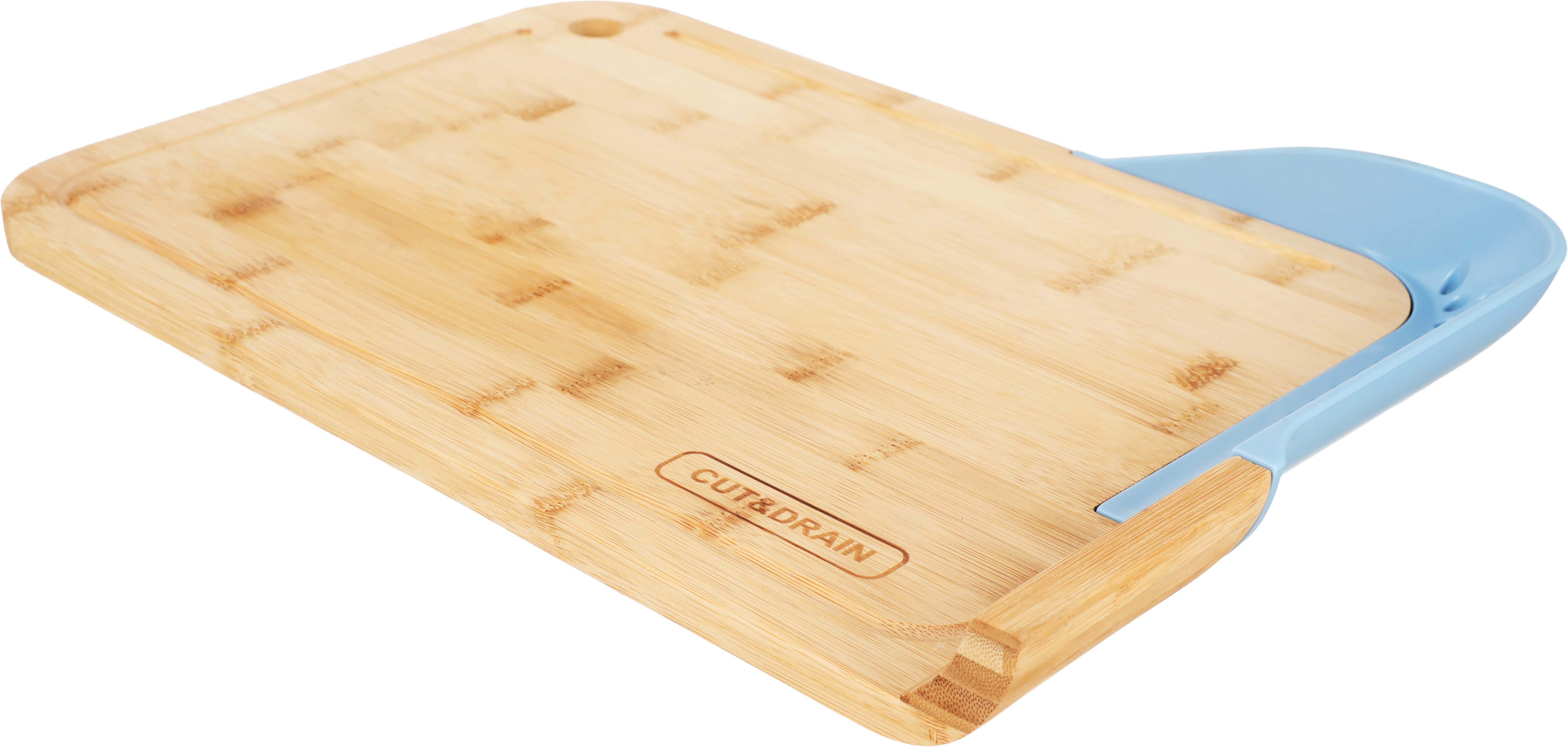 Tessie & Jessie Wooden Rectangular Cutting Board with Silicone Strainer, 26×39 cm – Wooden Blue