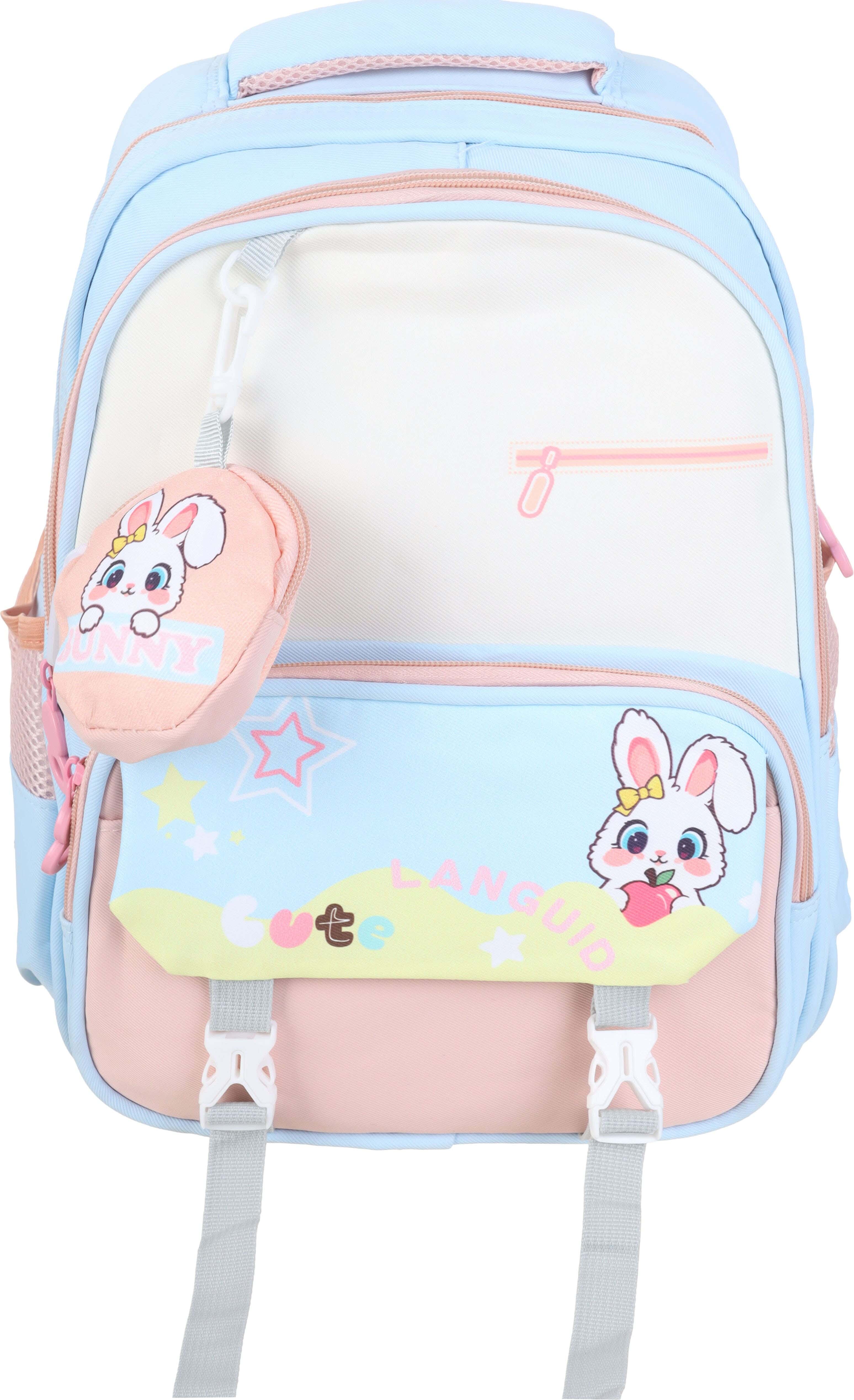 Fabric School Backpack For Girls, 3 Zippers, 40x30 cm, with small pencil case - Multicolor
