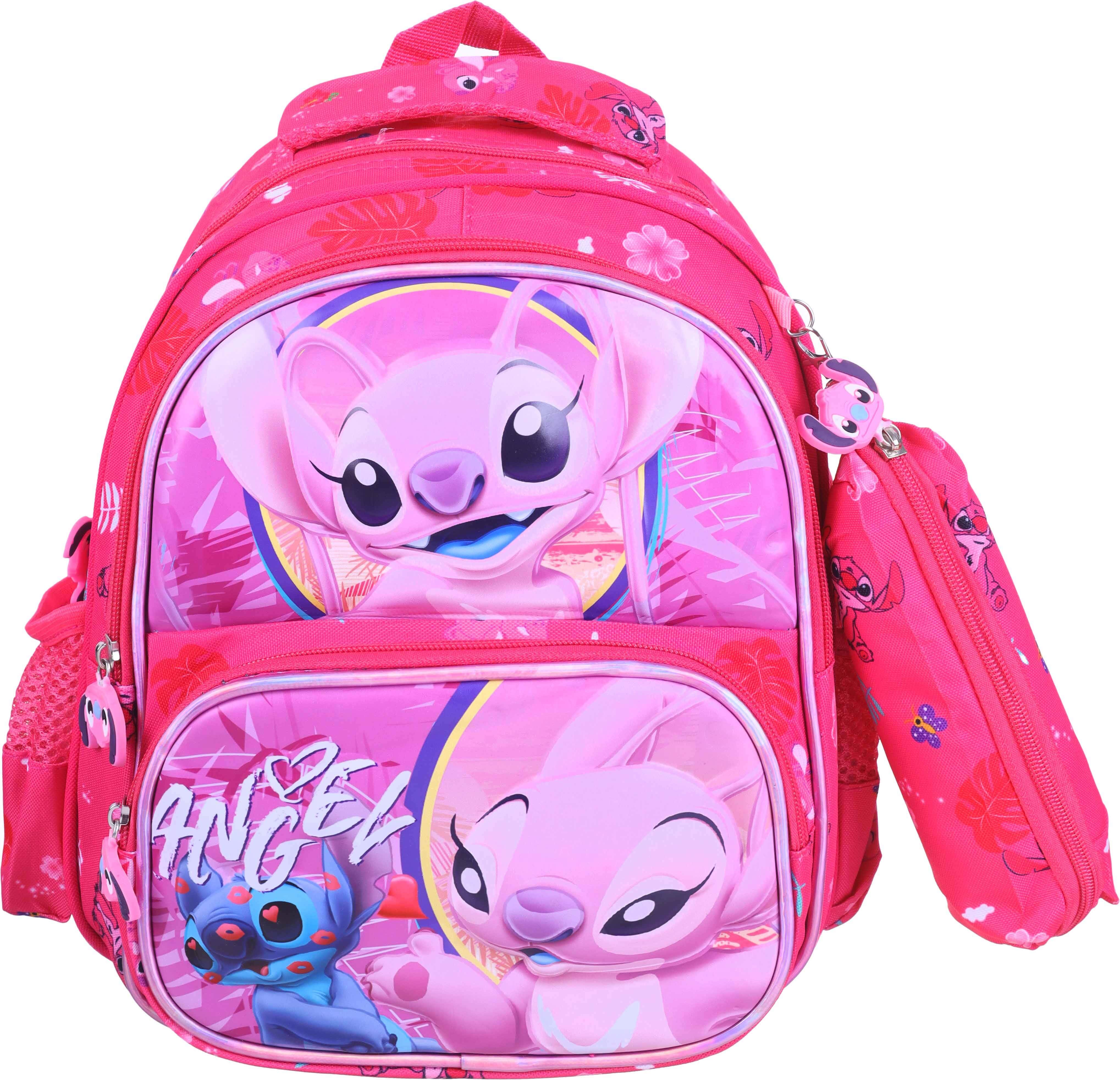 Waterproof school bag for Girls, 3 zippers, with pencil case, 31×28 cm - Fuchsia