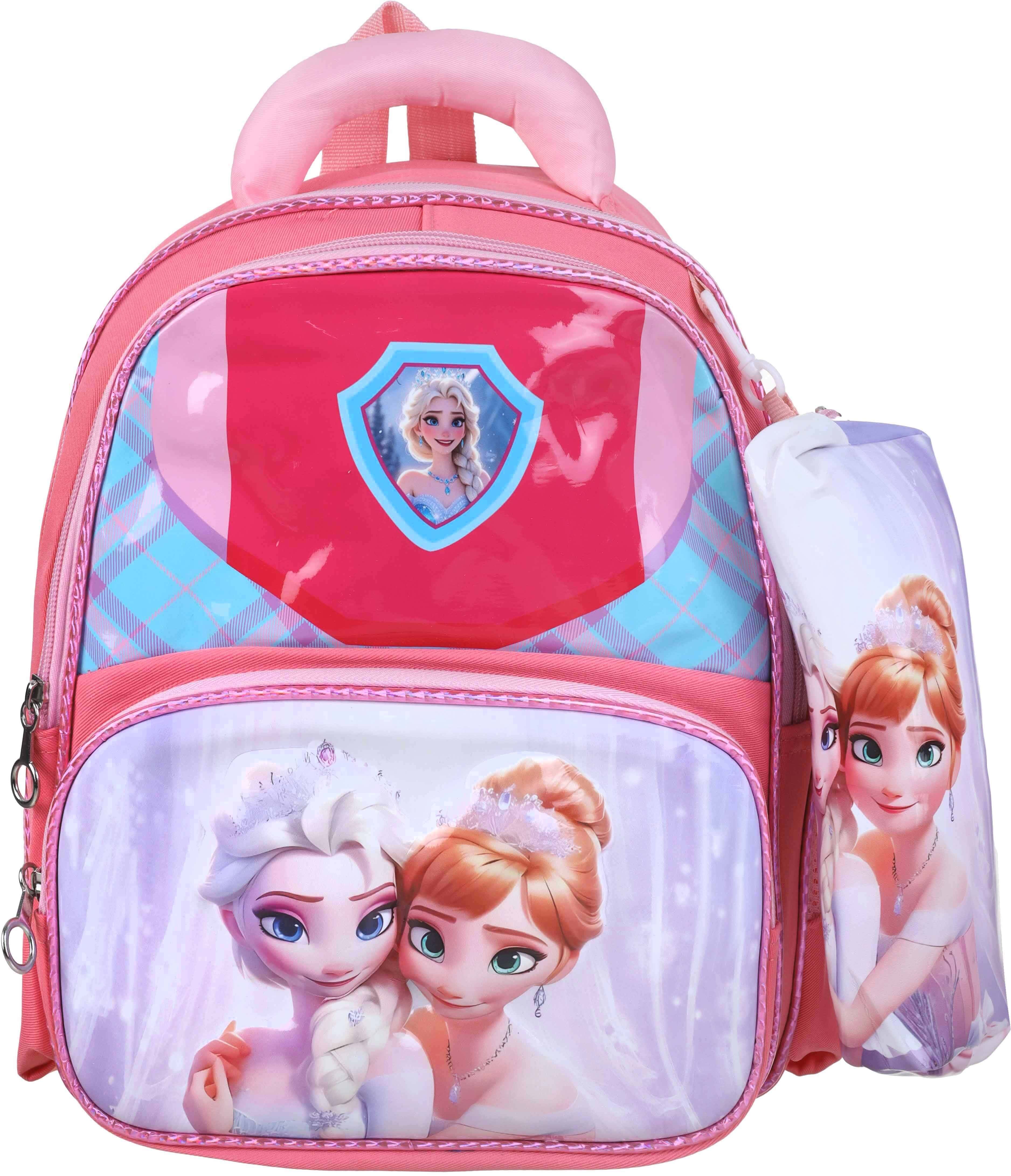 Waterproof school backpack for girls, 3 zippers, 33×26 cm, with small pencil case - Pink Blue