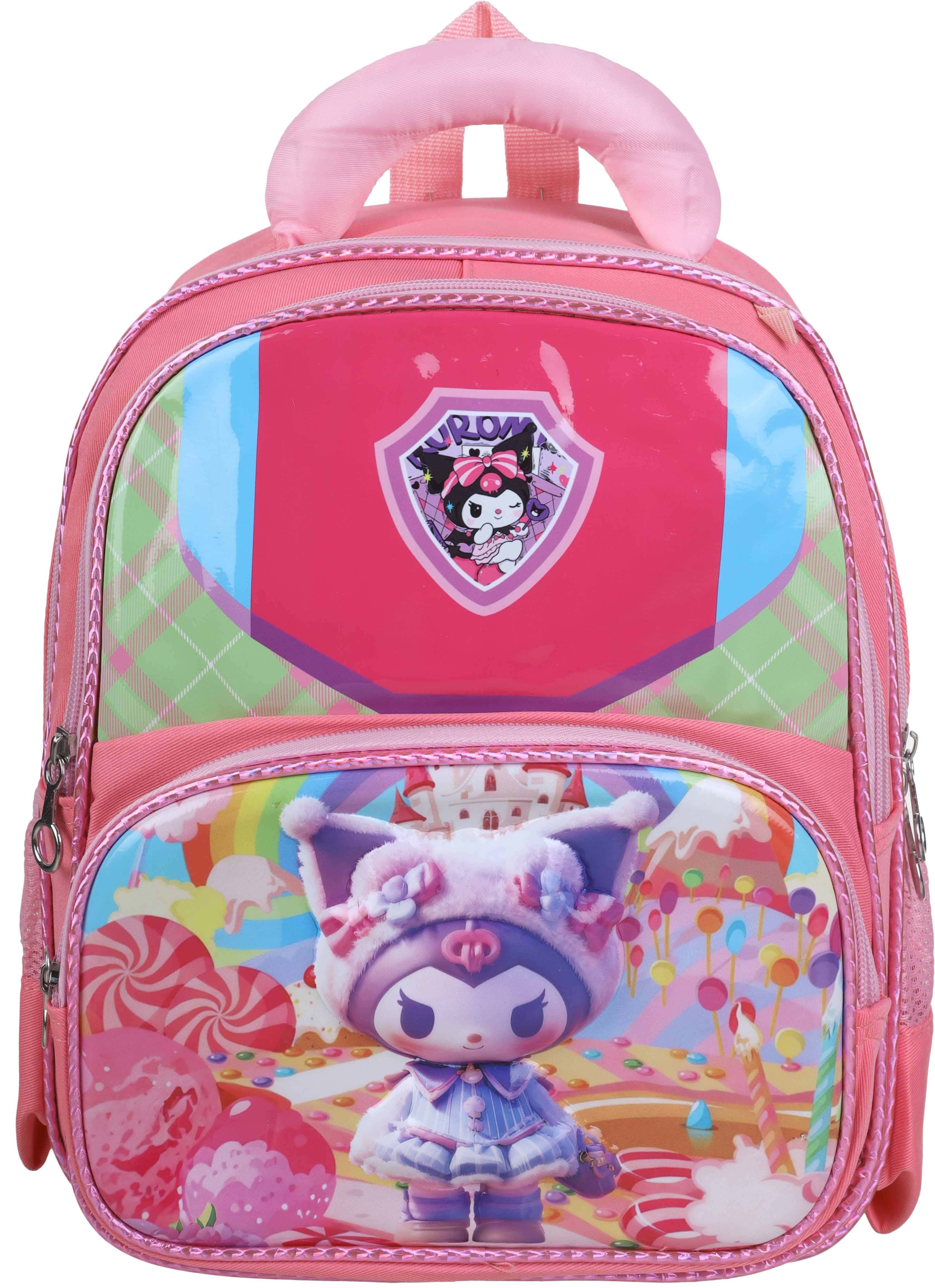Girls' Waterproof School Backpack, 3 Zippers 33×26 cm, with small pencil case - Multicolor