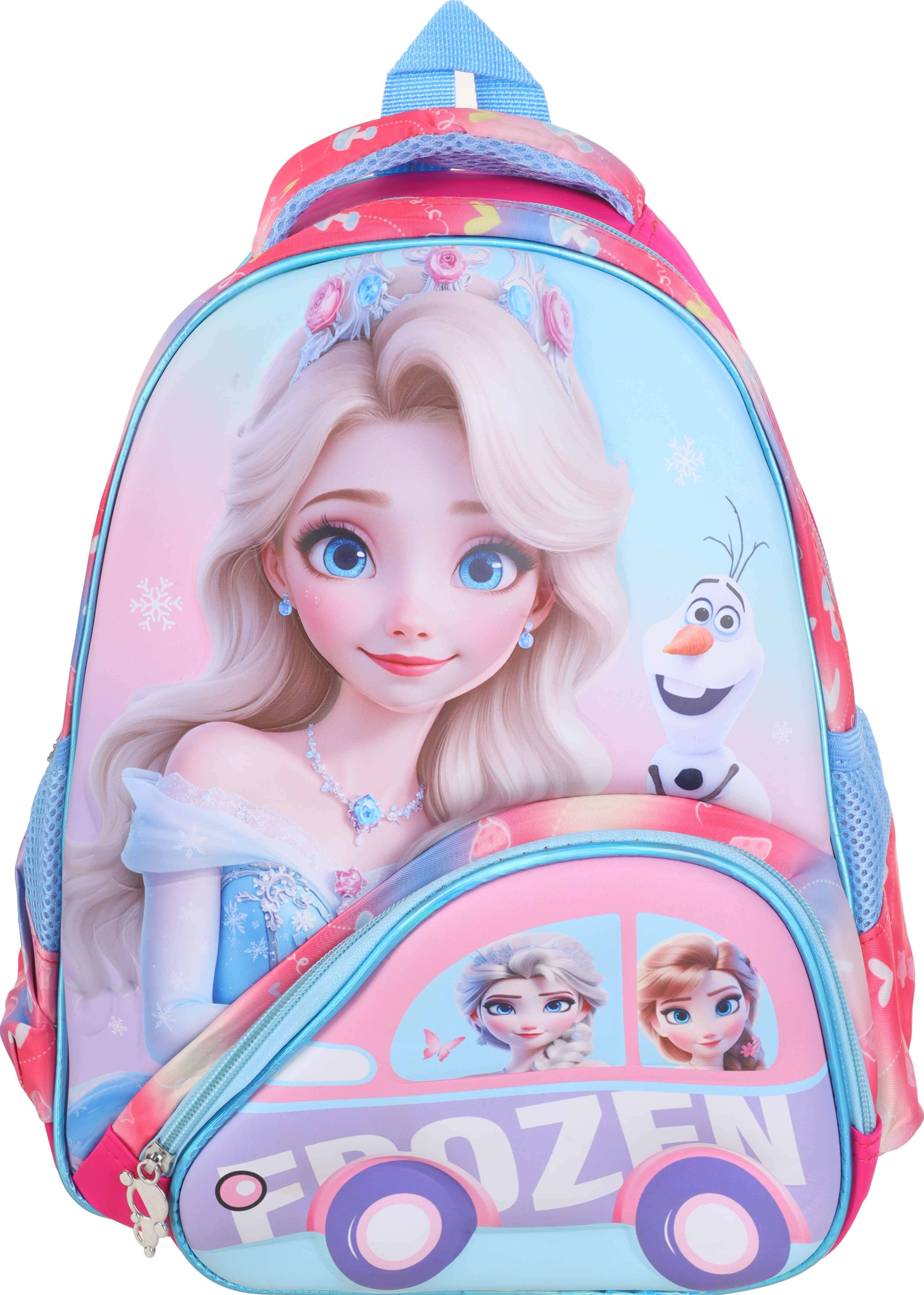 Waterproof school backpack for girls, 2 zippers, 30×23 cm - Pink Blue