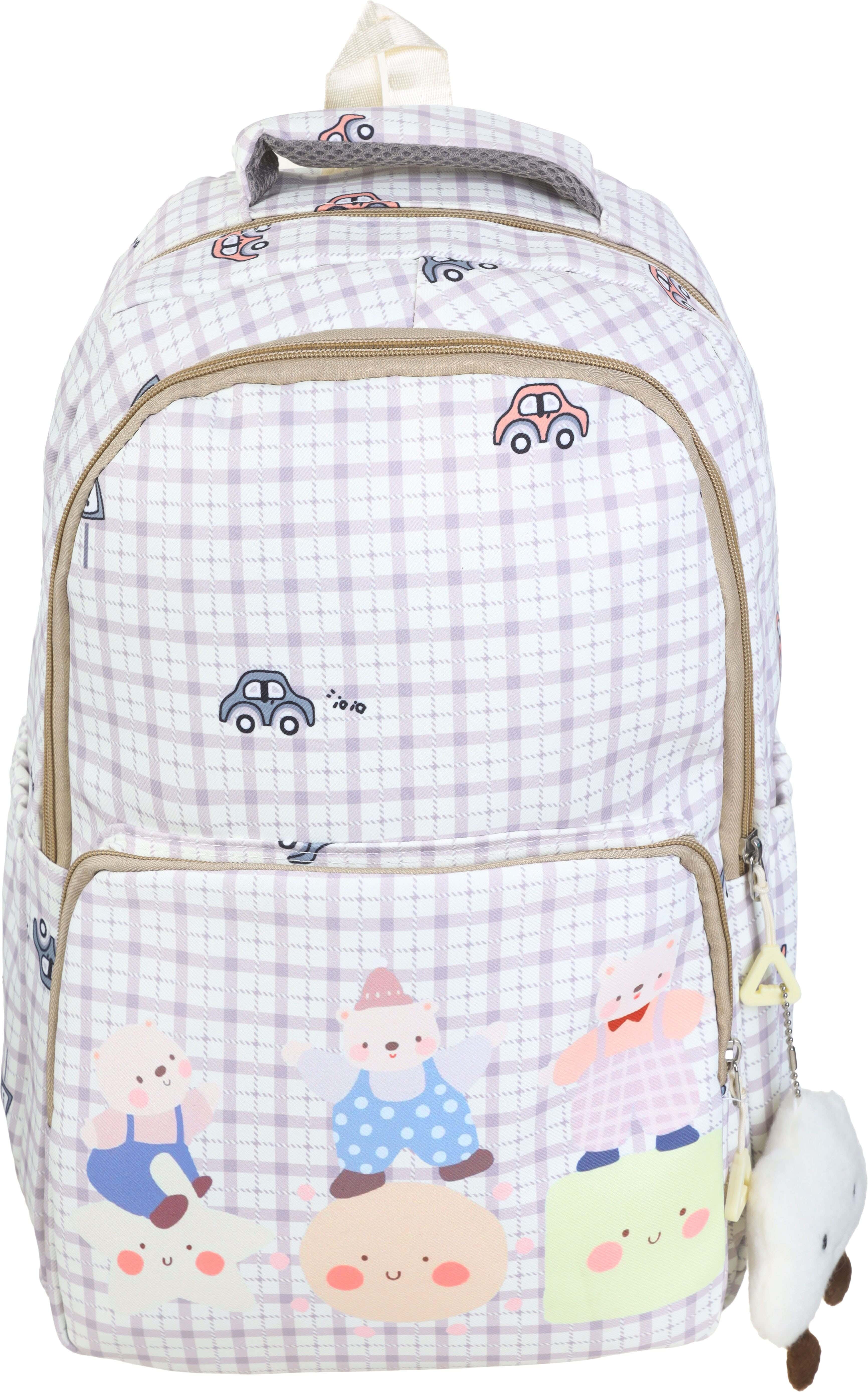 Waterproof school backpack for girls, 4 zippers, 42×28 cm, with keychain - Off White Light Mauve