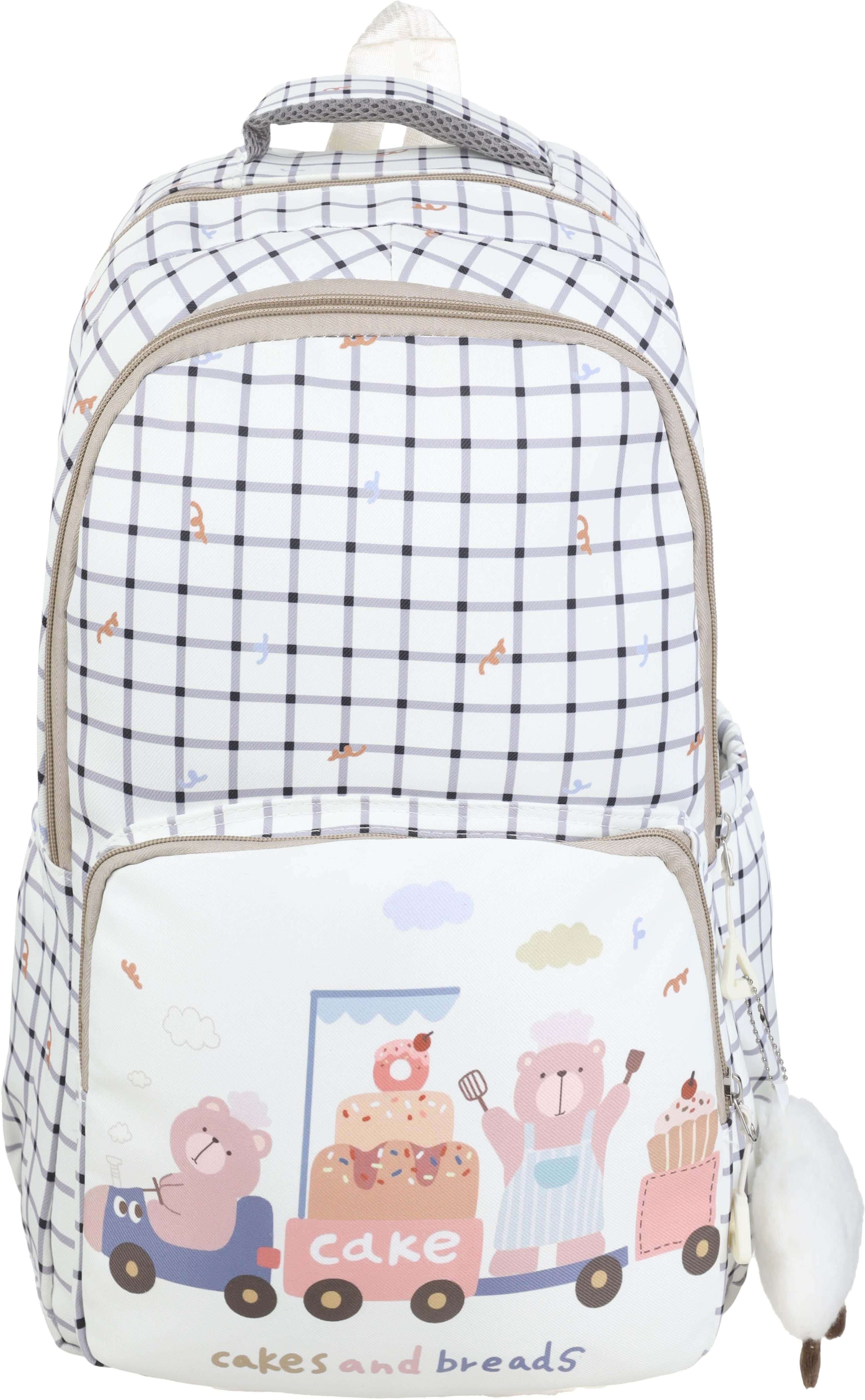 Waterproof school backpack for girls, 4 zippers, 42×28 cm, with keychain - Off White Grey