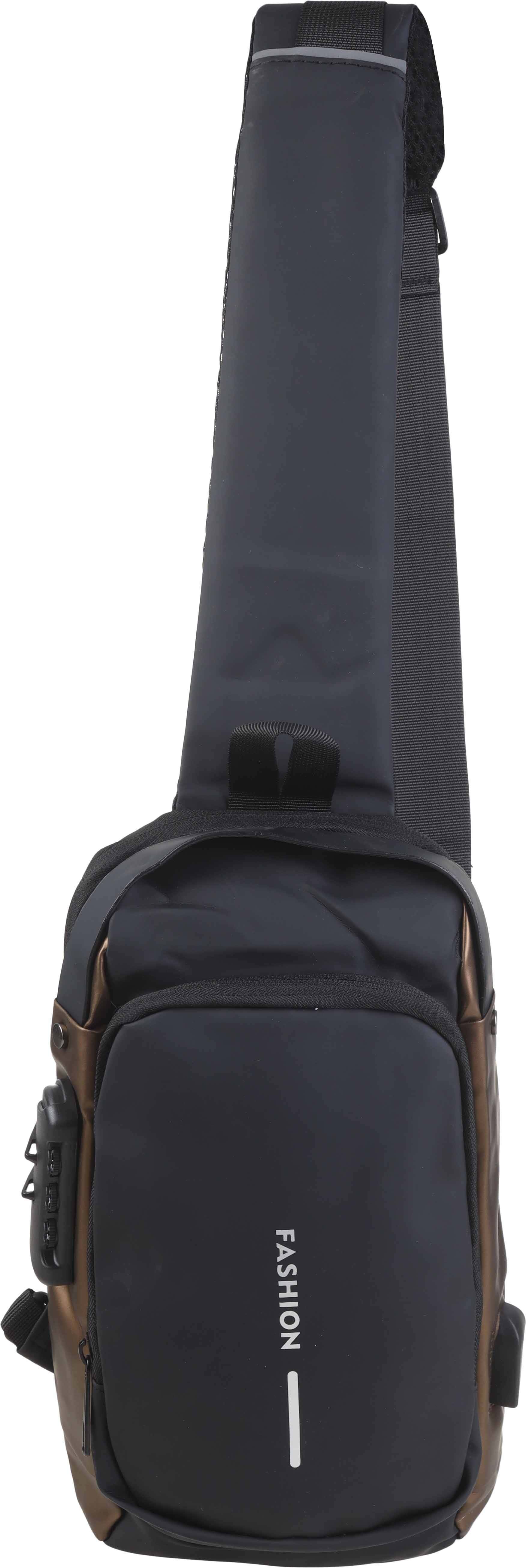 Waterproof Crossbody Bag, 30×16 cm, 2 Zippers, Digital lock, USB port - Black Brown