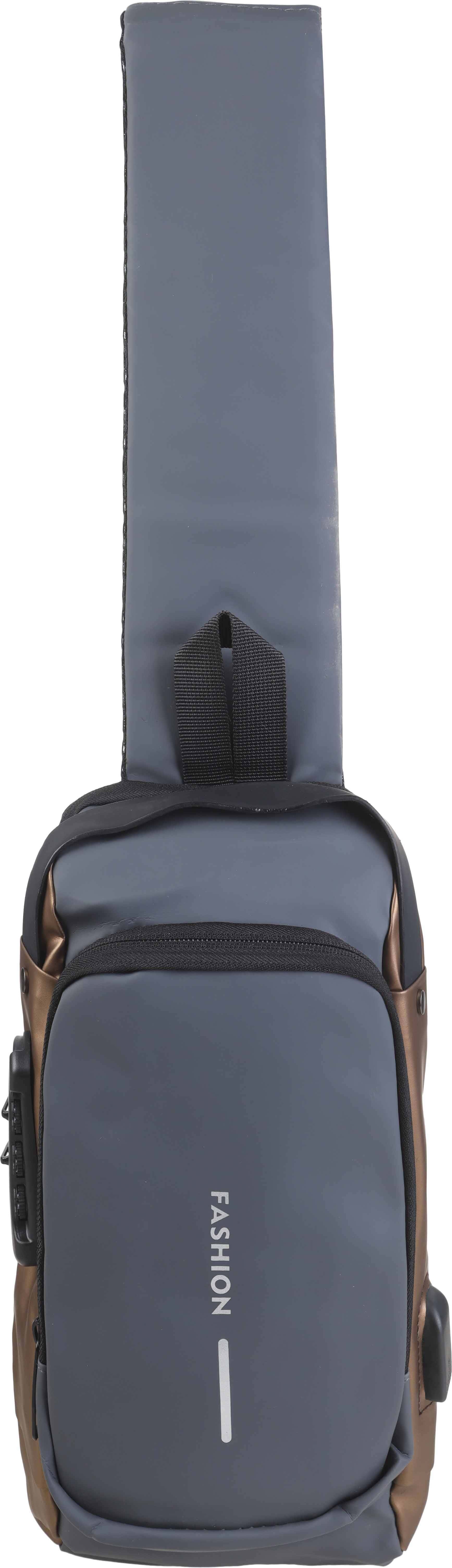 Waterproof Crossbody Bag, 30×16 cm, 2 Zippers, Digital lock, USB port - Grey Brown