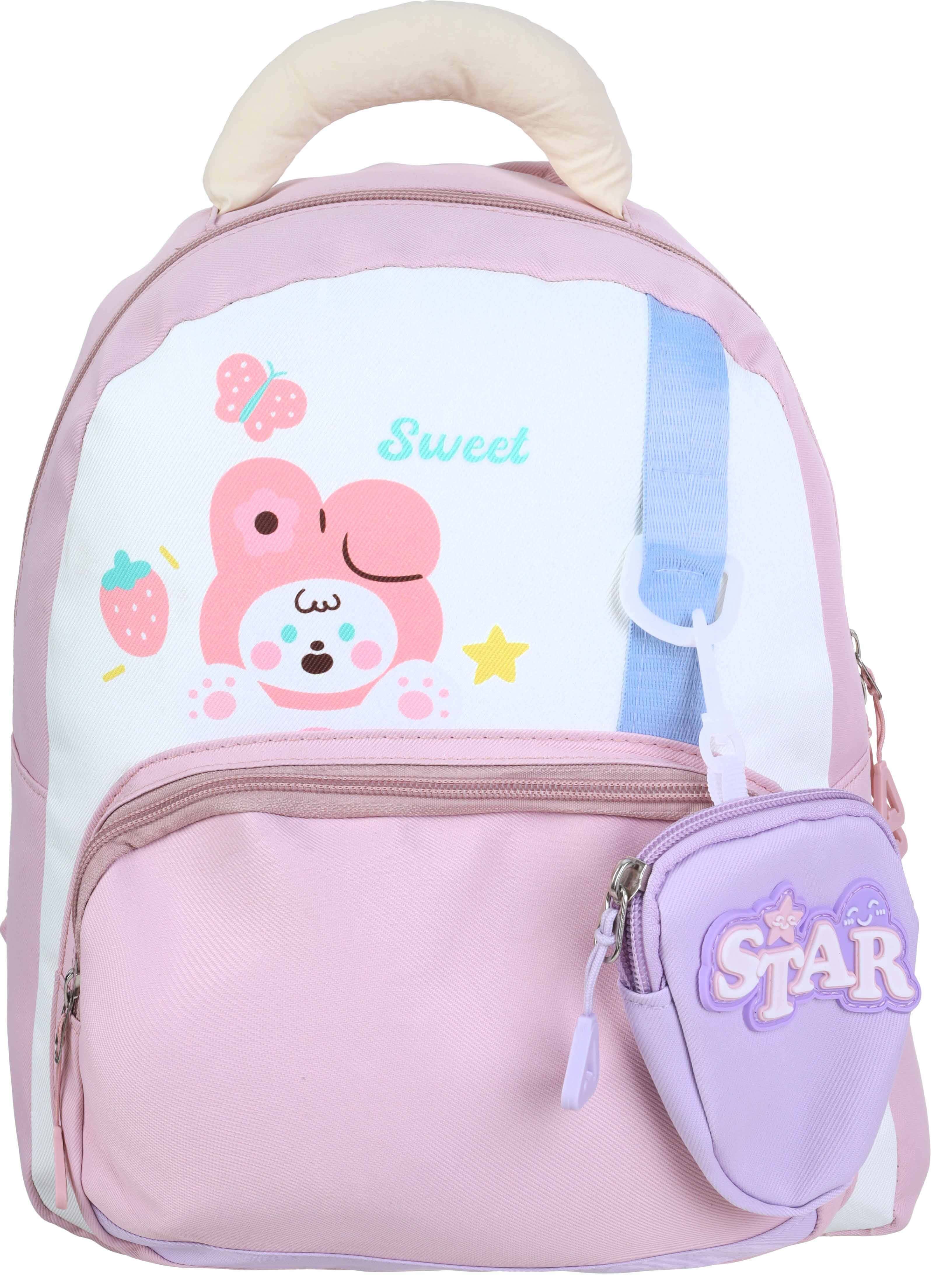 Waterproof nursery bag for girls, 2 zippers, 30×23 cm, with small pencil case - Multicolor