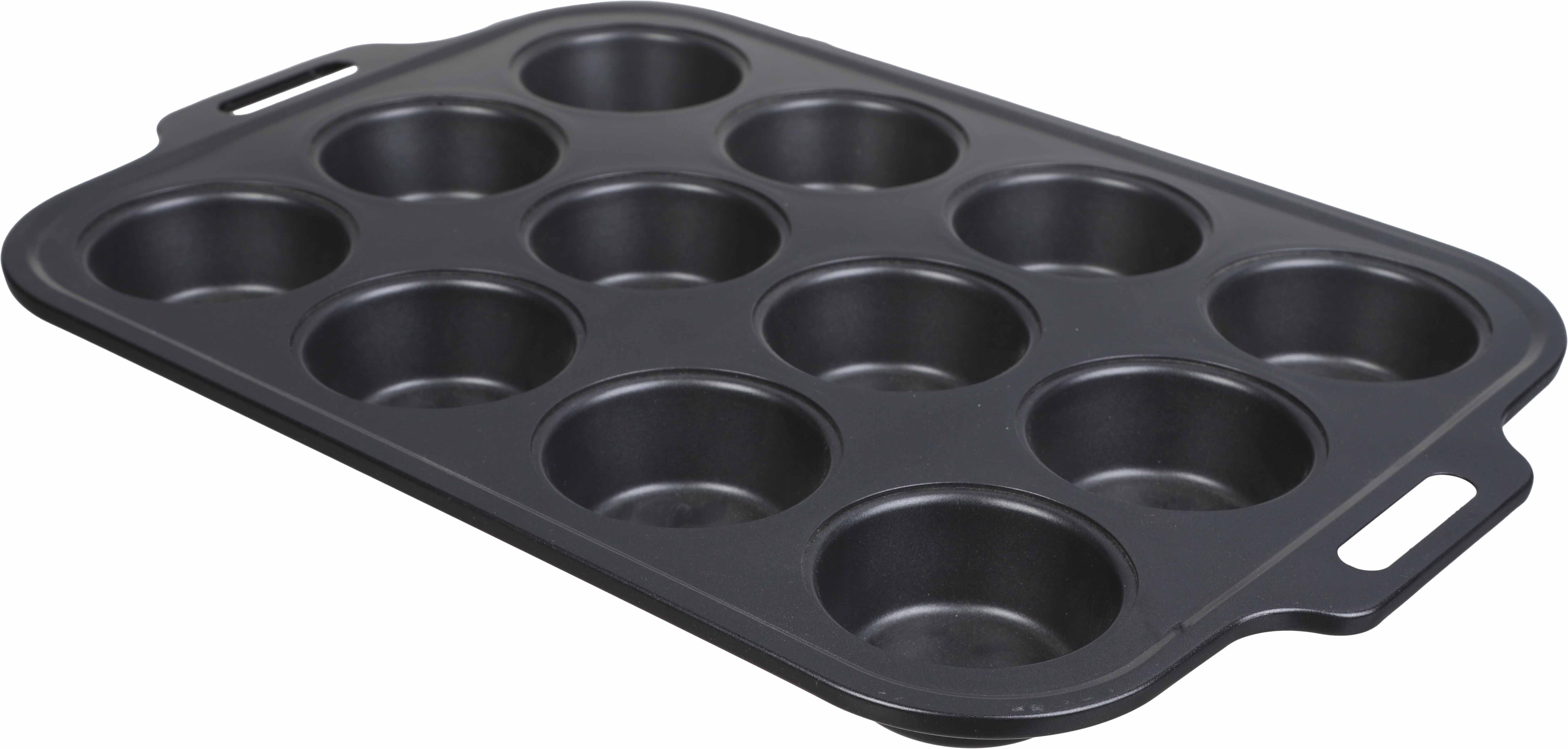 Teflon Cupcake Mold, 12 Eyes, 40x28 cm - Black