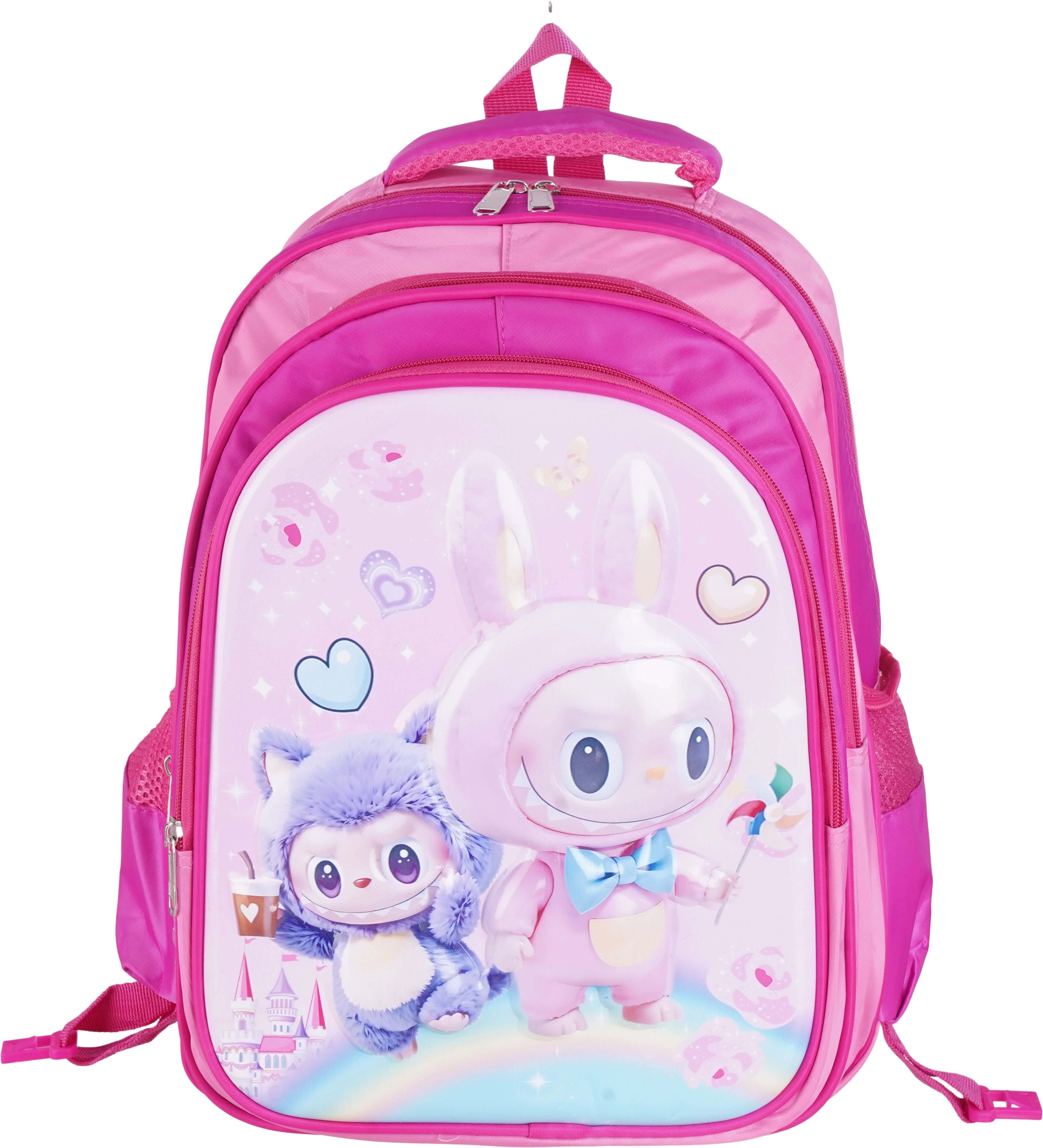 Waterproof School Bag for Girls, 3D, 16 Inch, 3 Zippers - Pink Blue