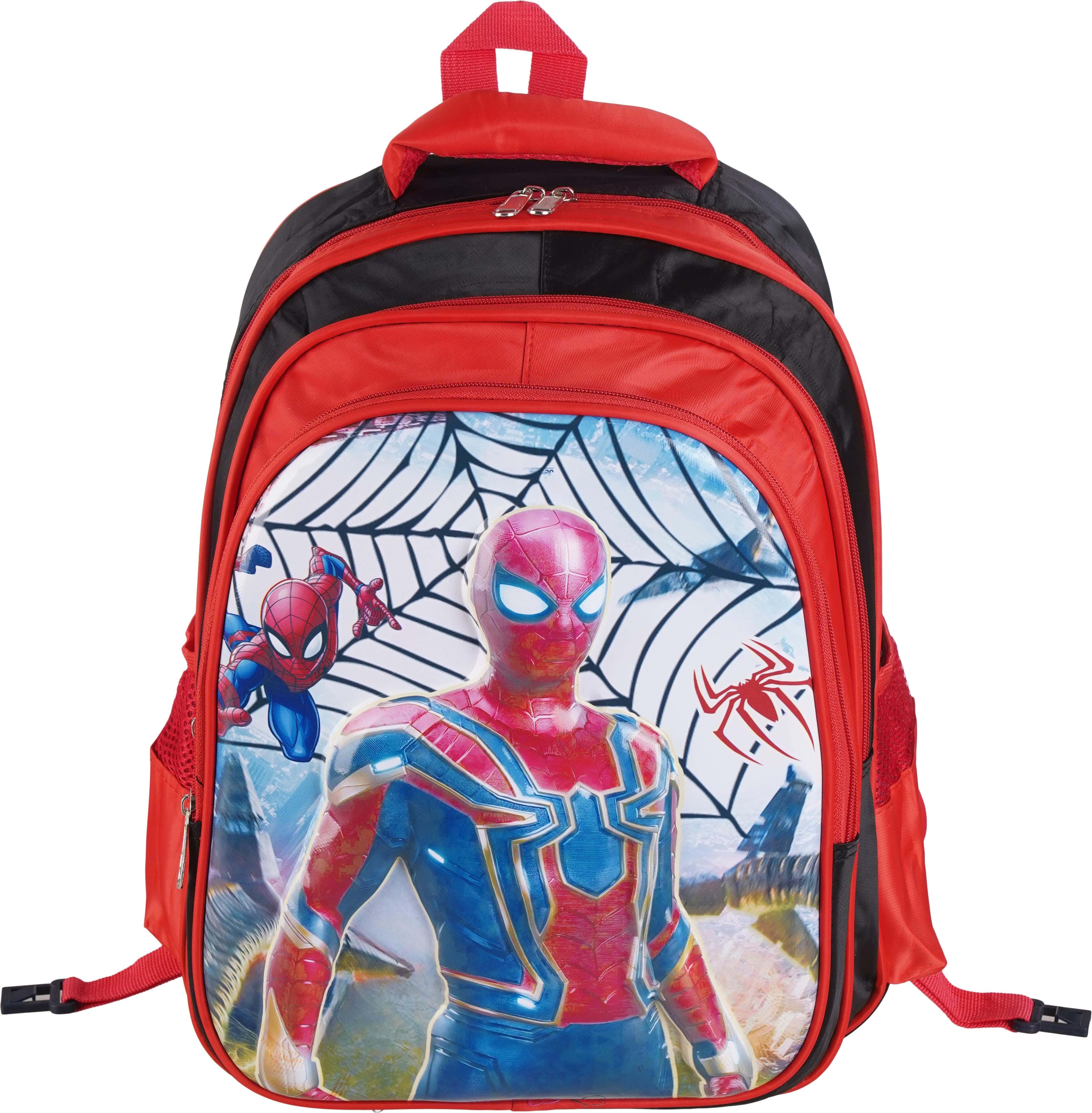 waterproof 3D school backpack for boys, 16 inches, 3 zippers - Red Black