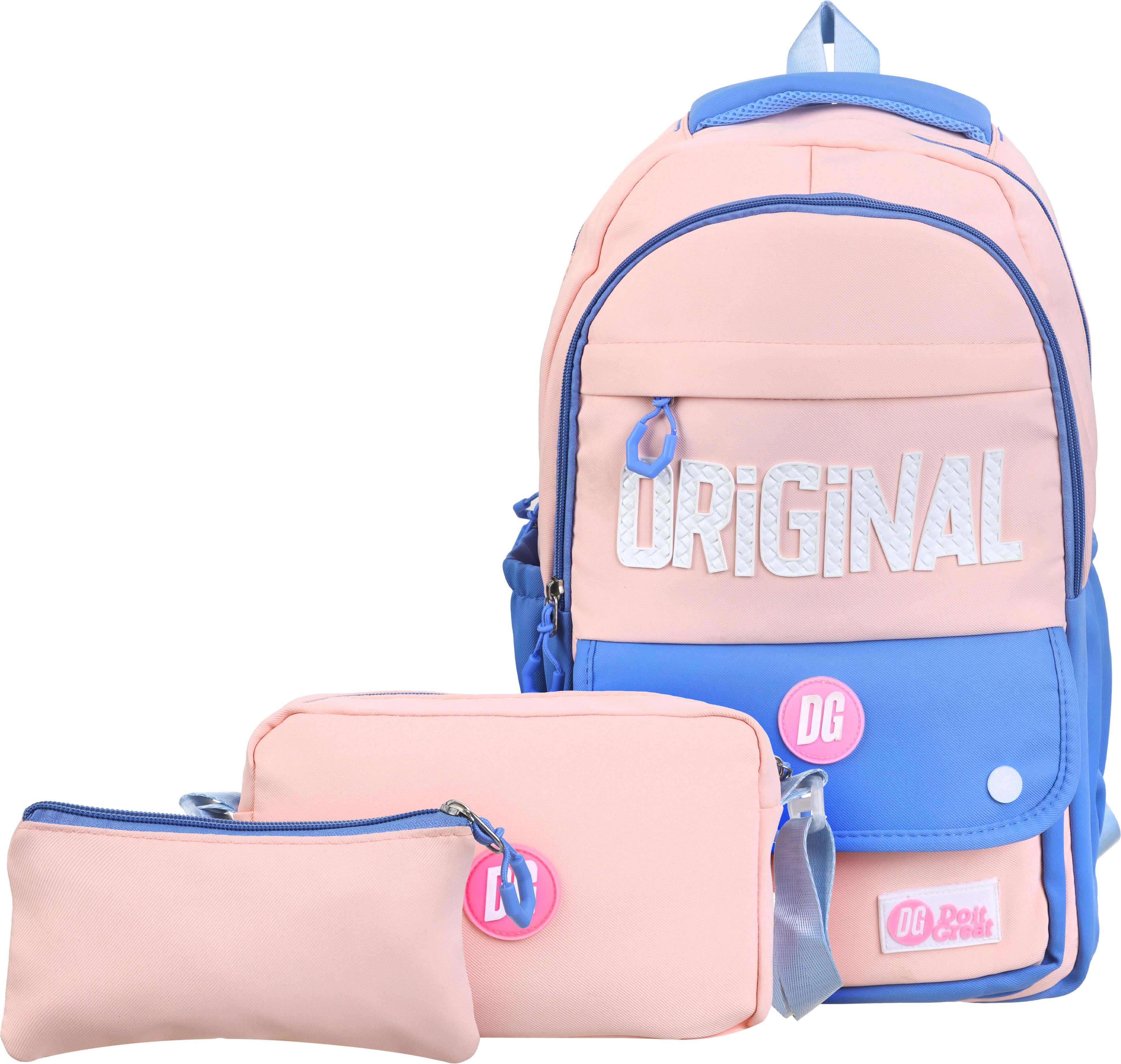 Waterproof School Bag For Girls, 18 Inch, 4 Zippers, With Lunch Box Bag and Pencil Case - Orange Petrol
