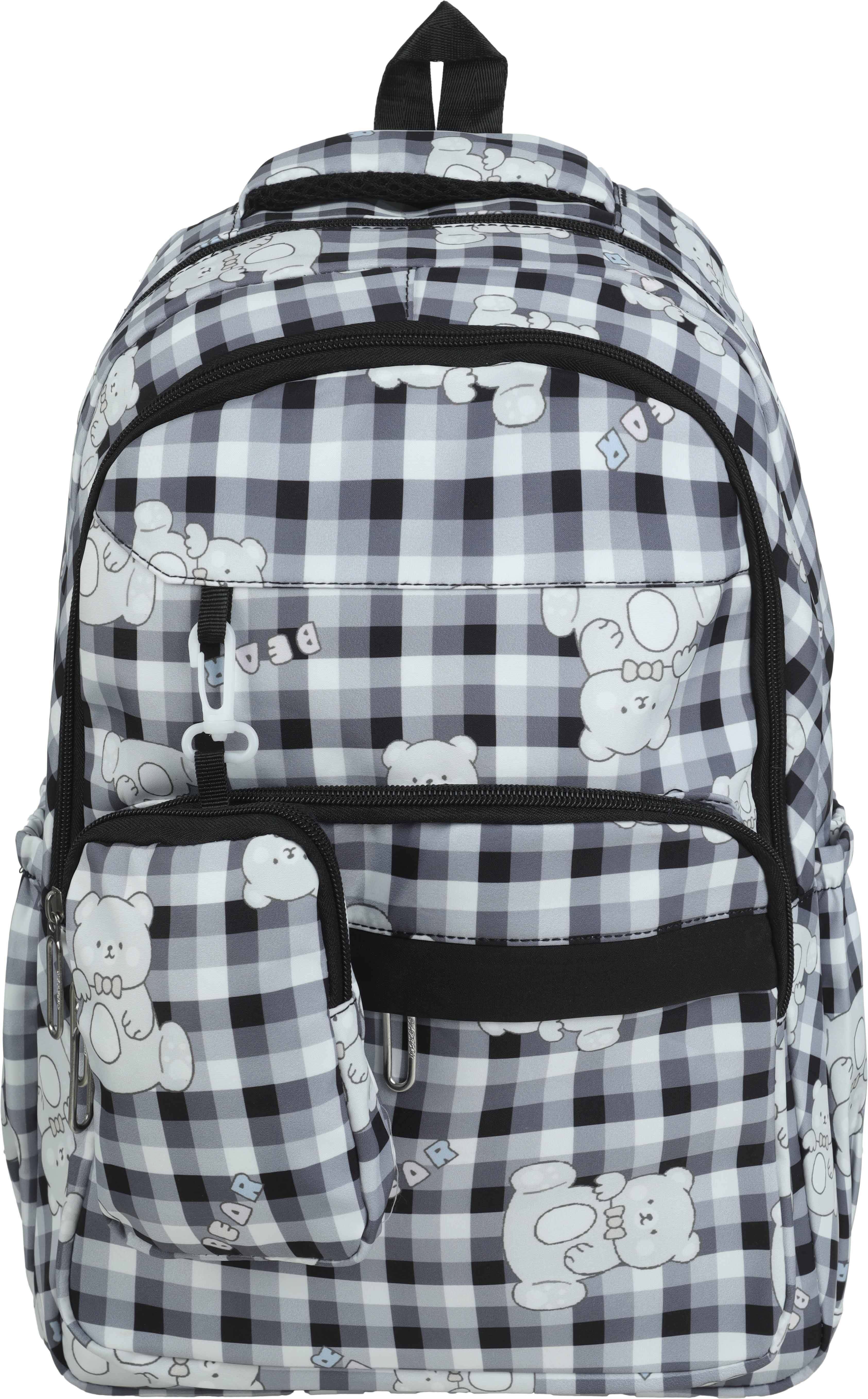 Waterproof School Bag For Girls, 18 Inch, 4 Zippers, With Pencil Case - Black White