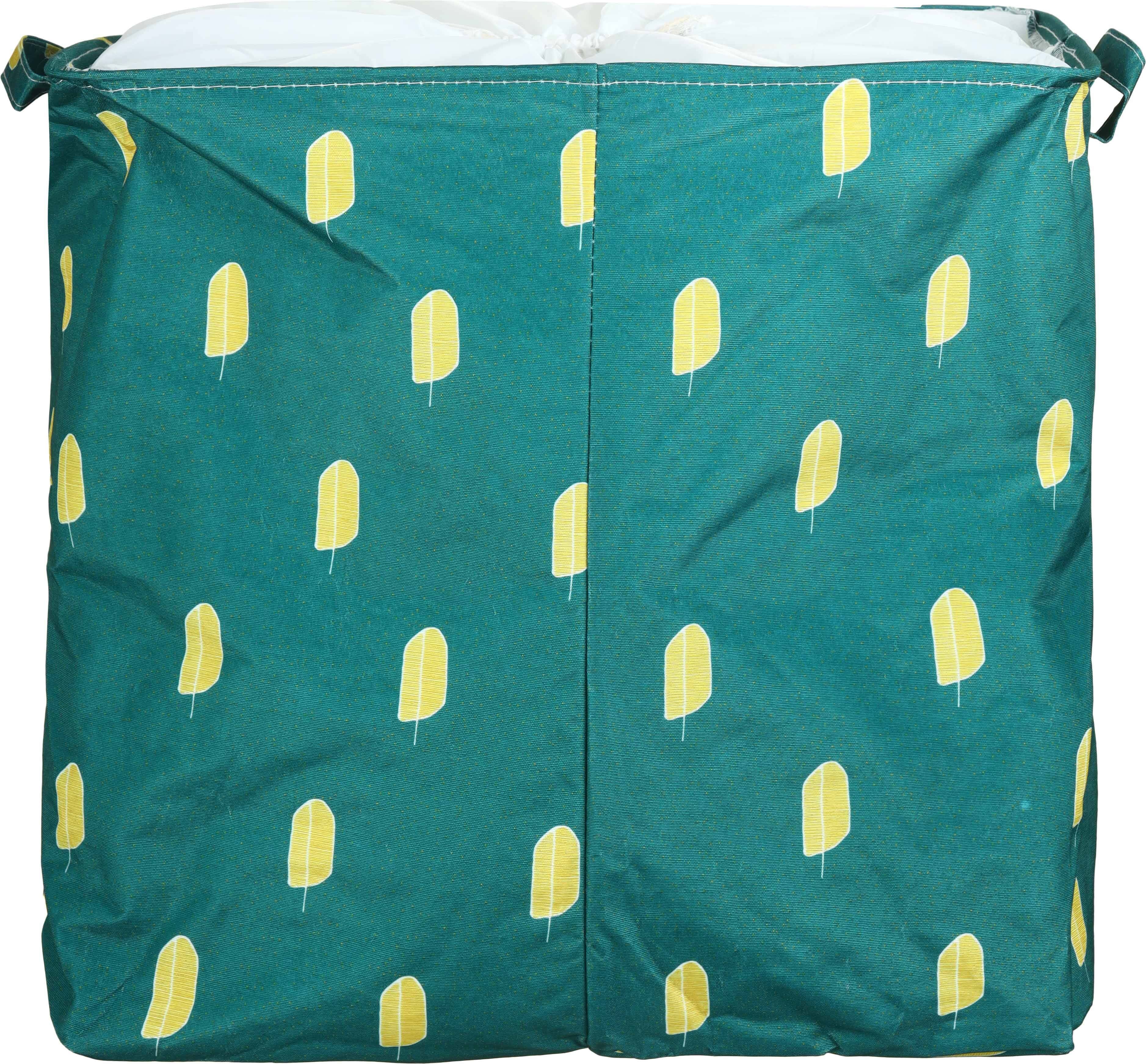 Fabric Laundry Basket, Foldable, 50×40 cm - Dark Green Yellow