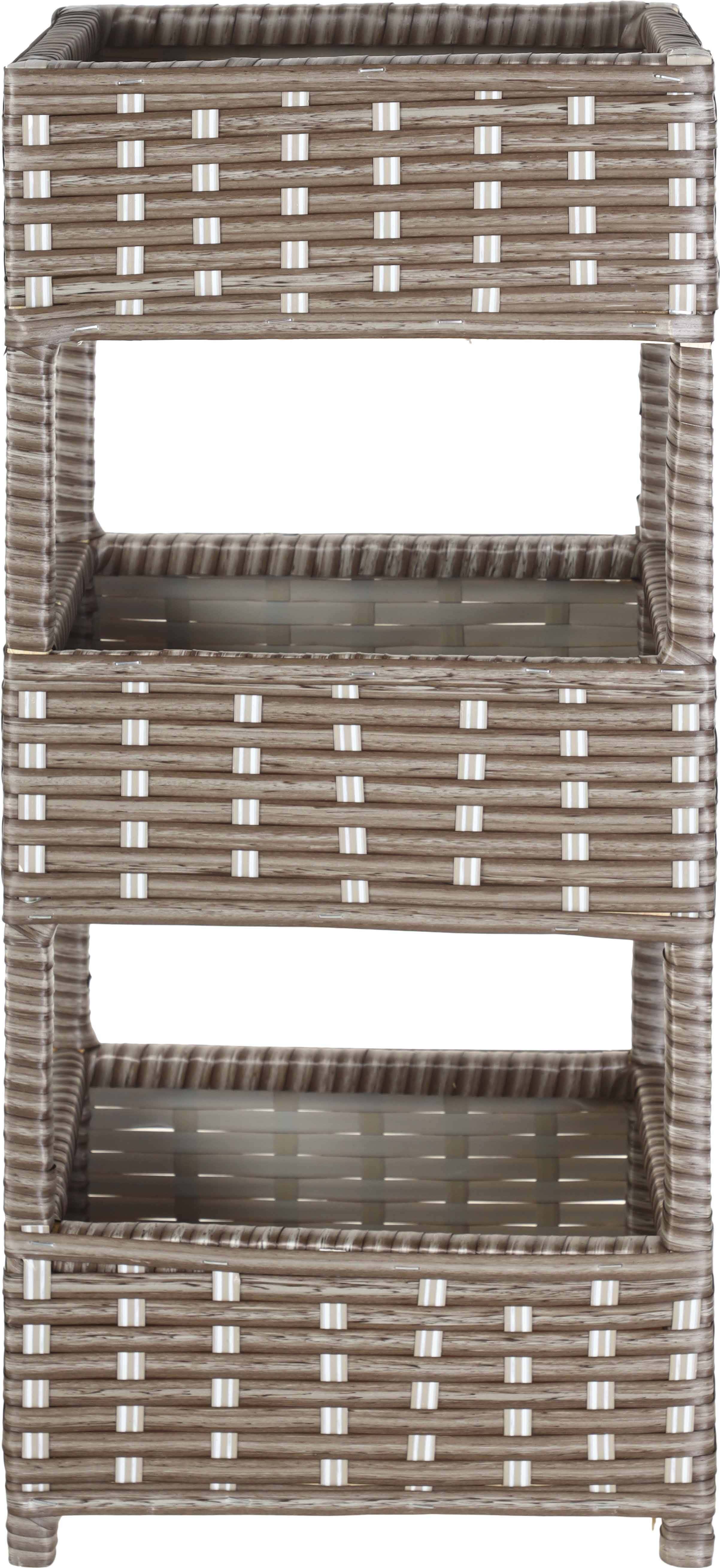 Rattan Rectangular Trolley, Wood Chassis, 3 Levels, 75×32×26 cm - Brown Grey