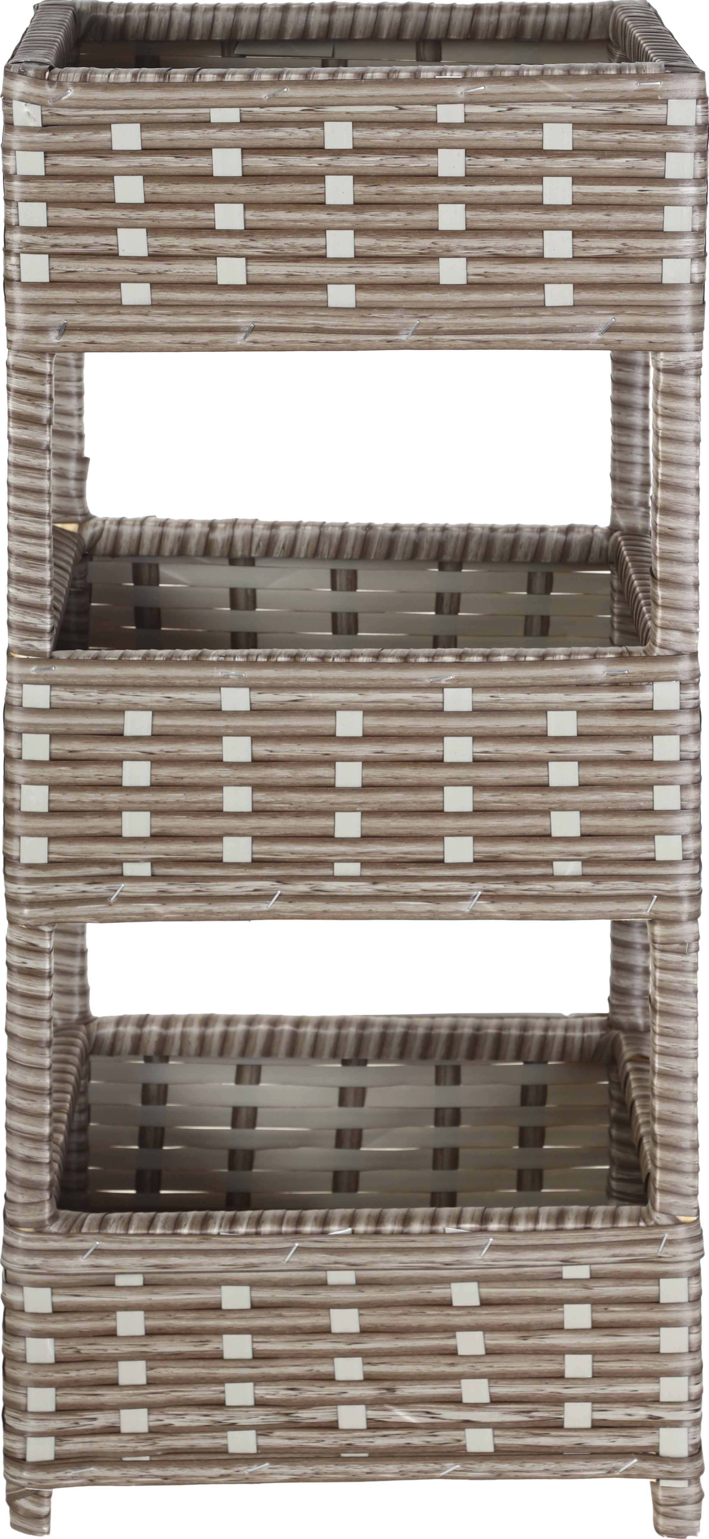 Rattan Rectangular Trolley, Wood Chassis, 3 Levels, 75×32×26 cm - Brown Grey