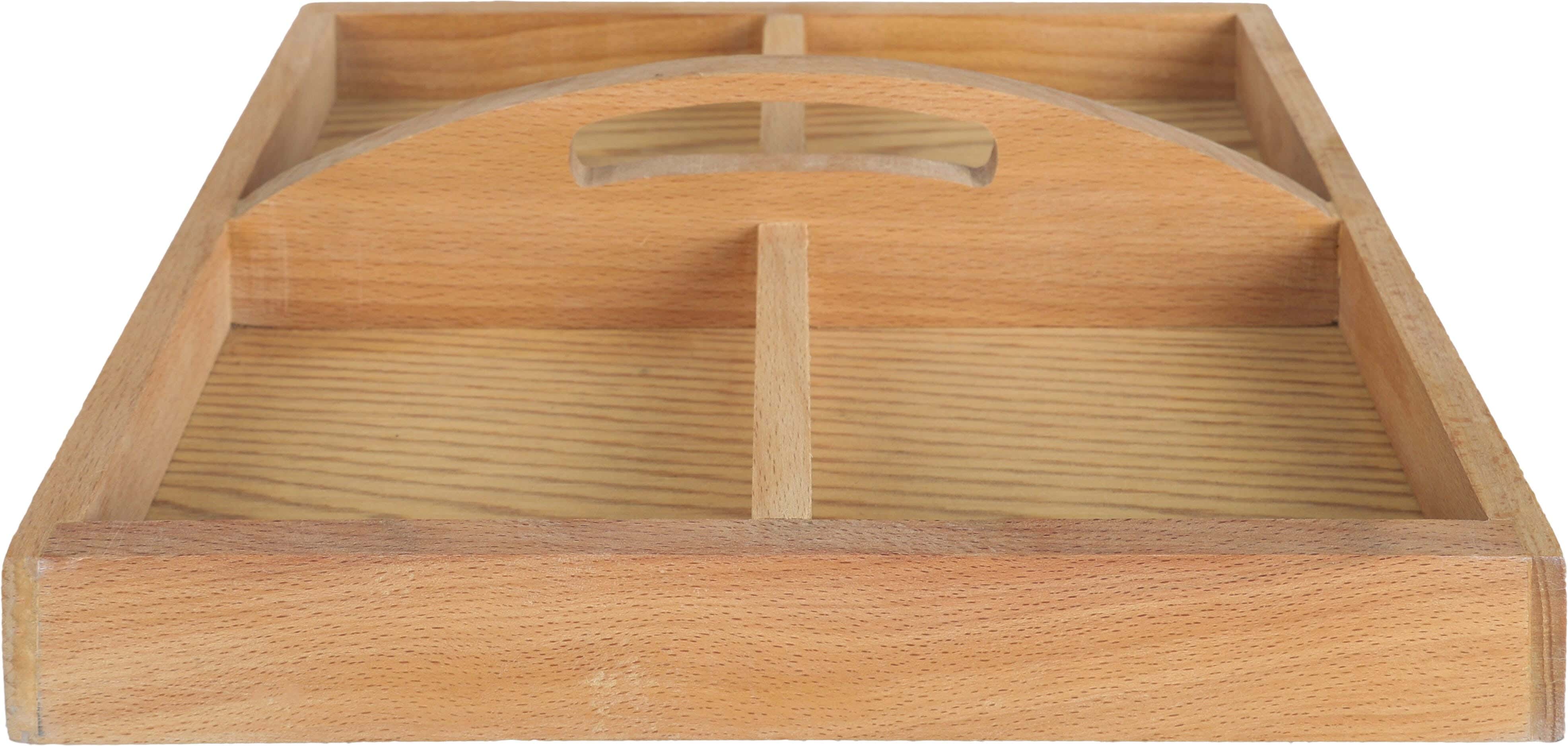 Rosewood Beech Wood Serving and Snack Tray, 4 Eyes, 26×26×6 cm, with top handle - Wooden