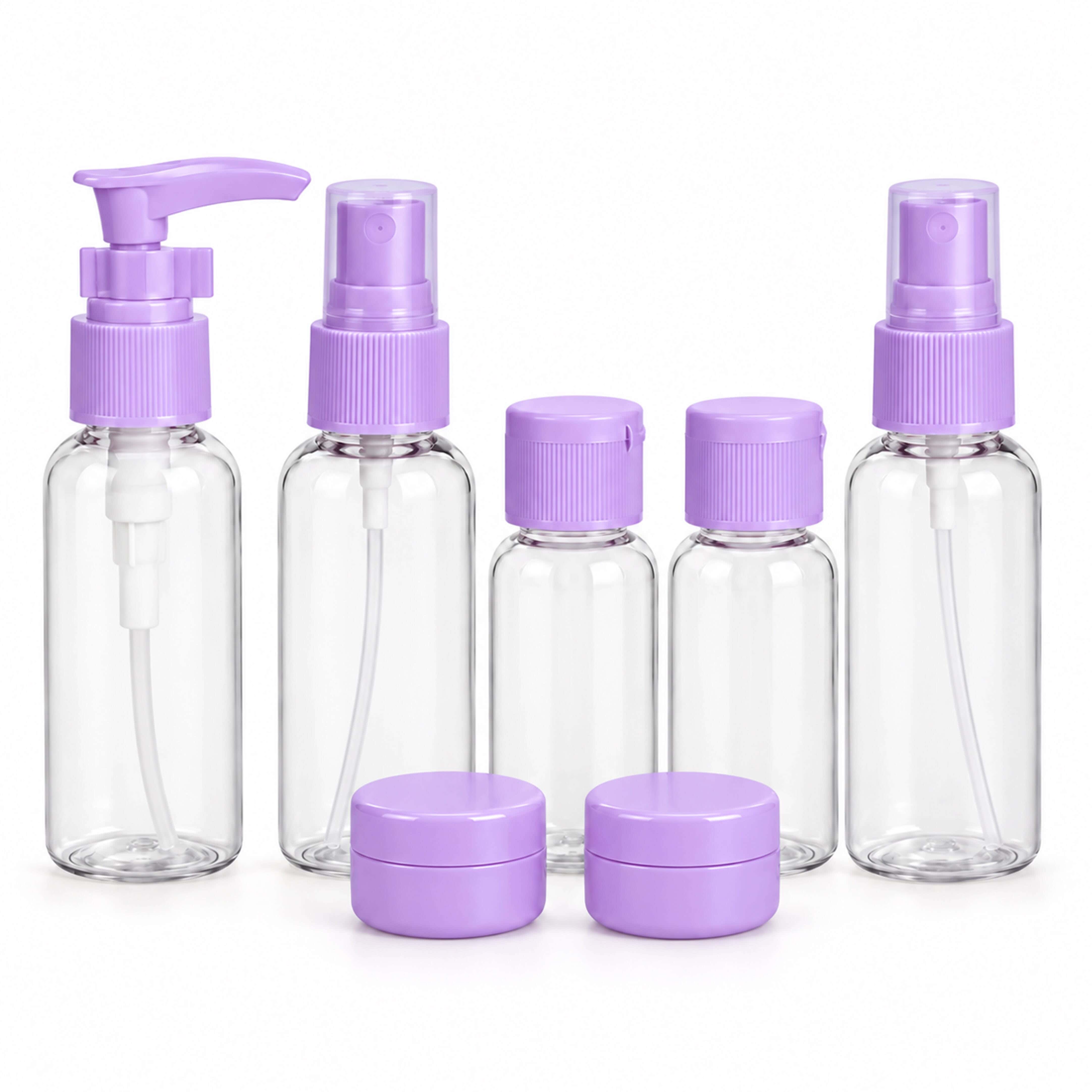 Plastic Makeup Bottle Set, 7 Pieces - Clear Mauve