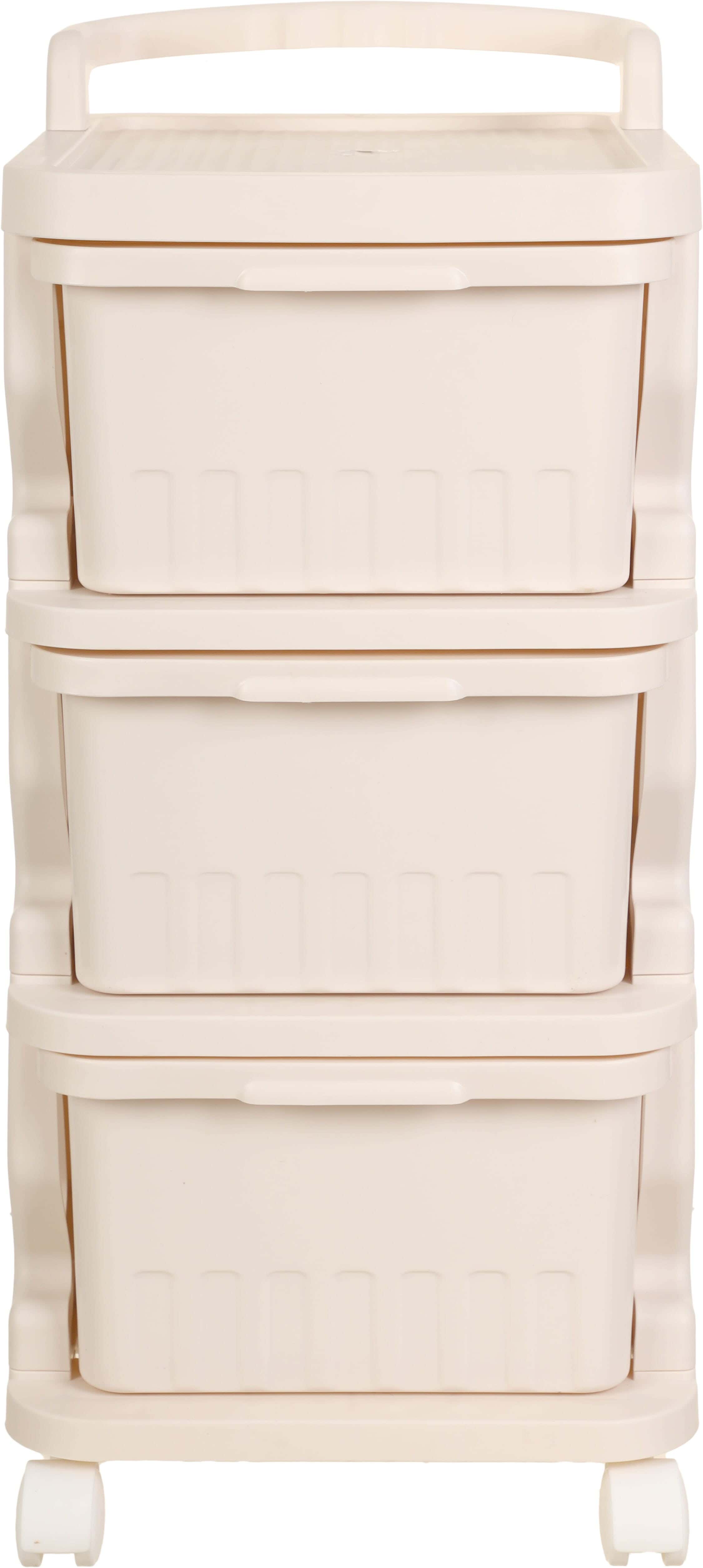 Plastic Trolley, 3 Levels, 68×38×30 cm - Light Beige
