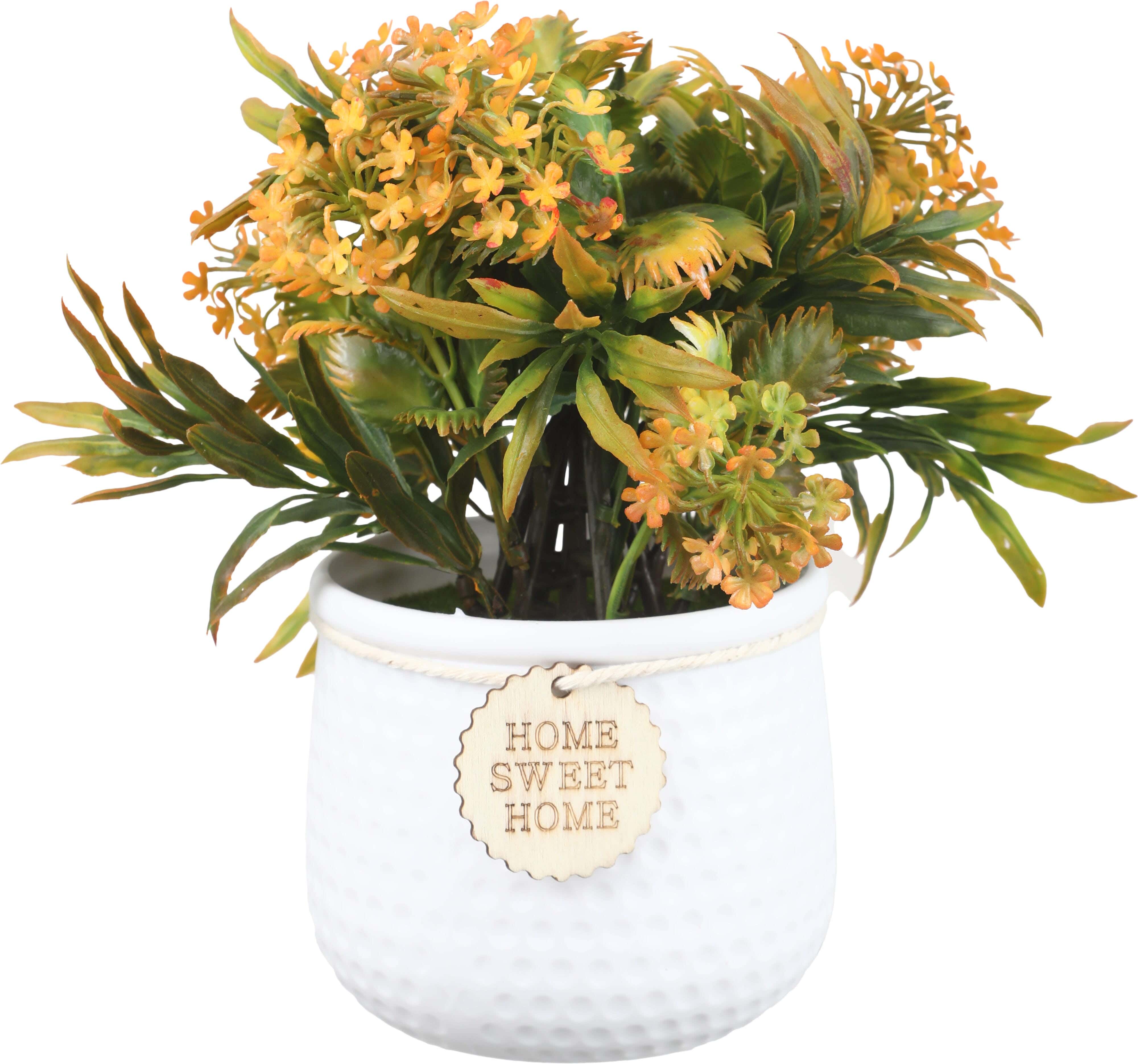 Plastic Artificial Flower Vase, 20×18 cm - White Orange